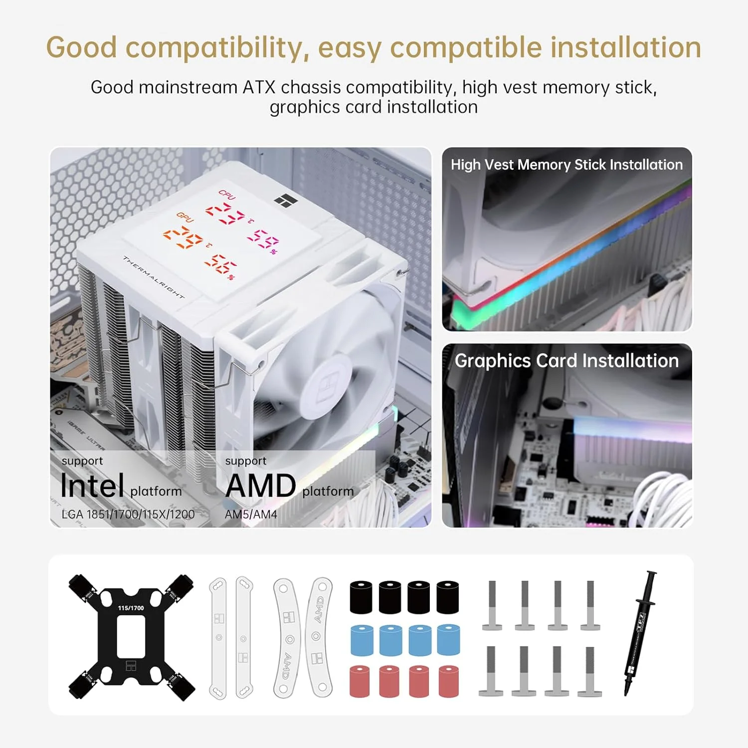 خنک کننده بادی پردازنده Thermalright Peerless Assassin 120 Digital با نمایشگر دما | 6 لوله حرارتی | فن های 120 میلی متری PWM با سرعت 1850 دور در دقیقه، برای Intel 1851/1700، AMD AM4/AM5