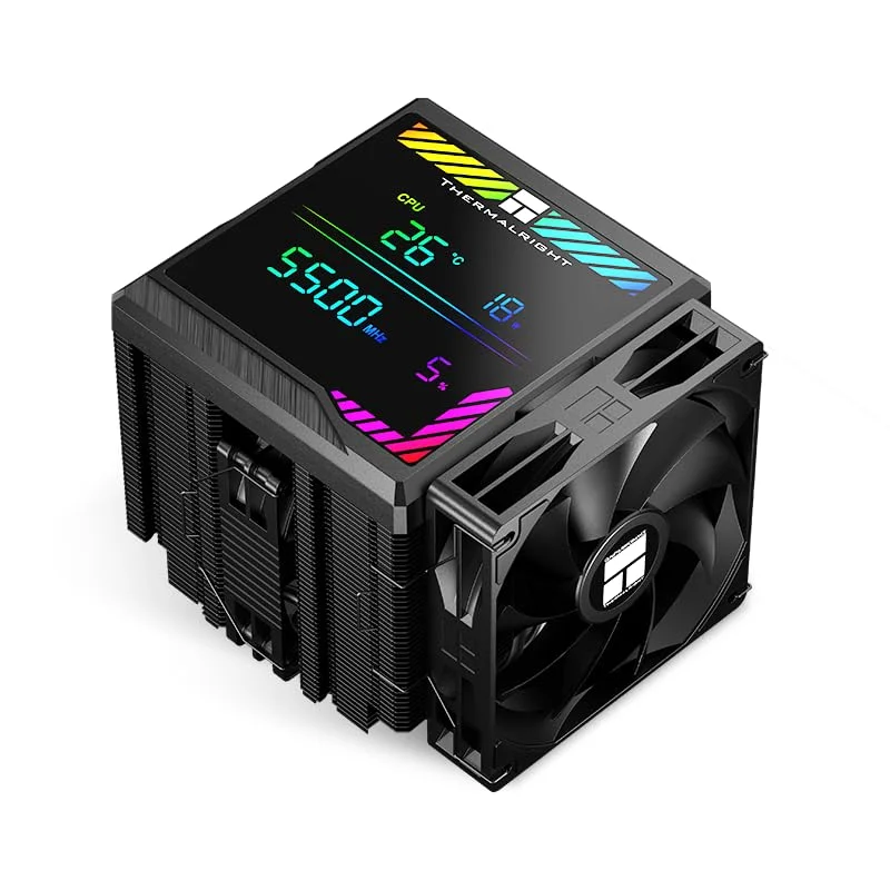 خنک کننده پردازنده بادی Thermalright Peerless Assassin 140 Digital Black با 6 لوله حرارتی، پوشش بالایی برد نمایشگر مغناطیسی، هیت سینک خنک کننده پردازنده، برای AM4/AM5 و Intel lga1700/1851/1150/1151/1200/2011