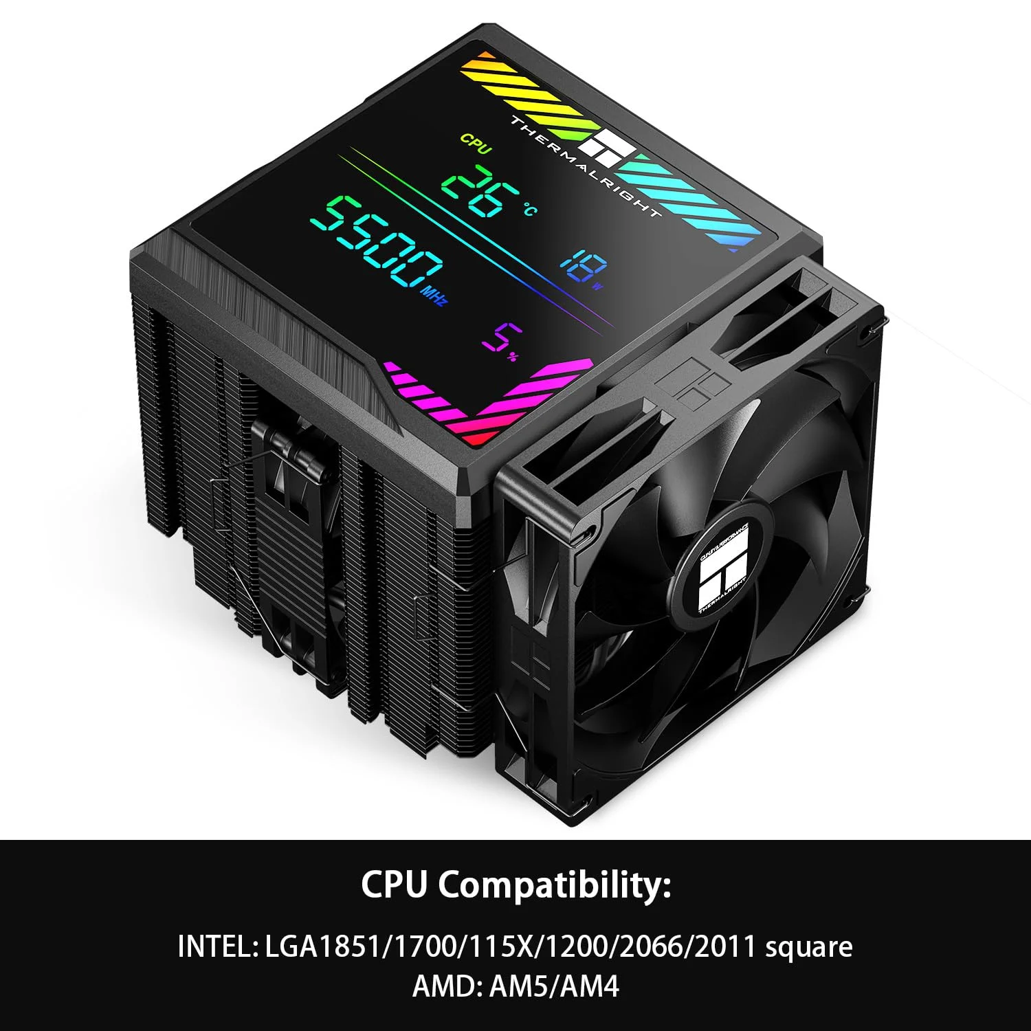 خنک کننده پردازنده بادی Thermalright Peerless Assassin 140 Digital Black با 6 لوله حرارتی، پوشش بالایی برد نمایشگر مغناطیسی، هیت سینک خنک کننده پردازنده، برای AM4/AM5 و Intel lga1700/1851/1150/1151/1200/2011
