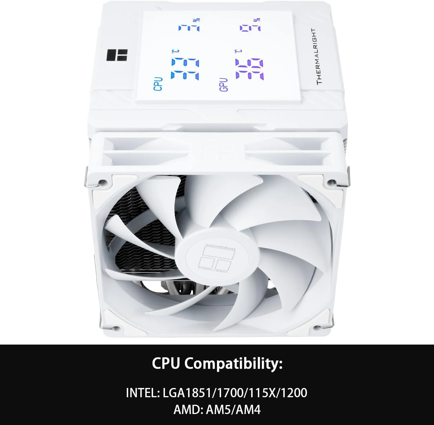 خنک کننده پردازنده بادی Thermalright Peerless Assassin 120 Digital White با 6 لوله حرارتی 6 میلی‌متری، پوشش بالایی مغناطیسی صفحه نمایش، خنک کننده پردازنده هیت سینک، برای AM4/AM5 و Intel lga1700/1851/1150/1151/1200