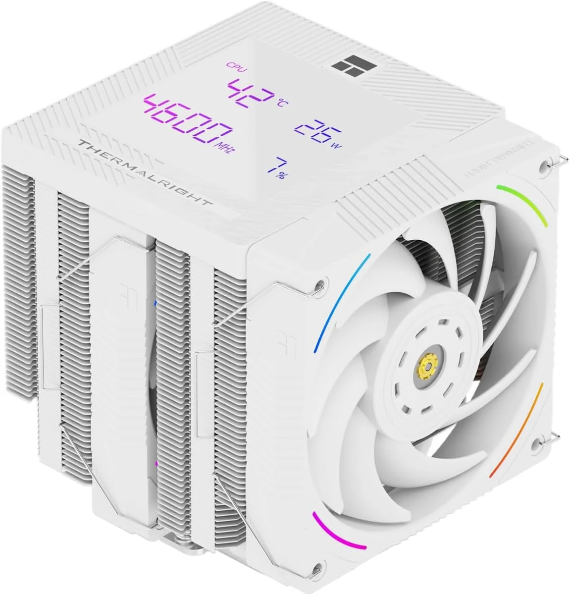 خنک کننده پردازنده Thermalright Phantom Spirit 120 Digital Snow، دارای 7 لوله حرارتی، دو فن 120 میلی‌متری PWM، پشتیبانی از AM4/AM5/Intel lga1700/1150/1151/1200/1851/2011، خنک کننده کامپیوتر
