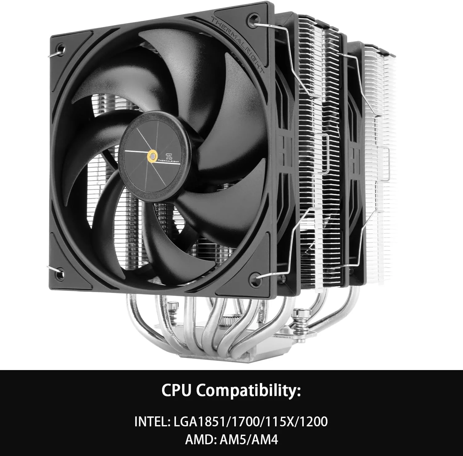 خنک کننده پردازنده بادی Thermalright Peerless Assassin 120 Black V3، دارای 6 لوله حرارتی با دو فن PWM، طراحی پوشش بالایی، 2000 دور در دقیقه، برای AM4/AM5 و Intel LGA1851/1700/115X/1200/2011