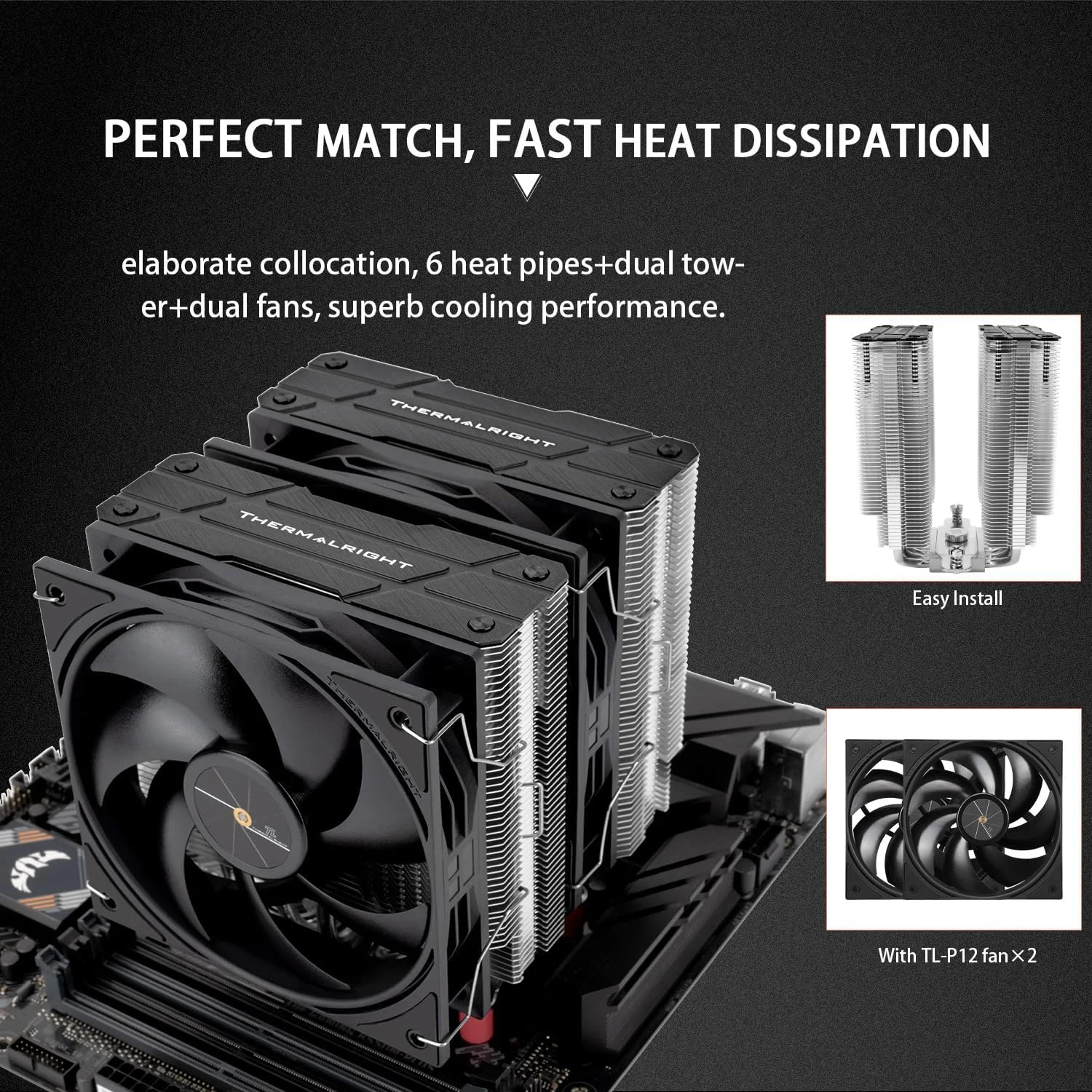 خنک کننده پردازنده بادی Thermalright Peerless Assassin 120 Black V3، دارای 6 لوله حرارتی با دو فن PWM، طراحی پوشش بالایی، 2000 دور در دقیقه، برای AM4/AM5 و Intel LGA1851/1700/115X/1200/2011