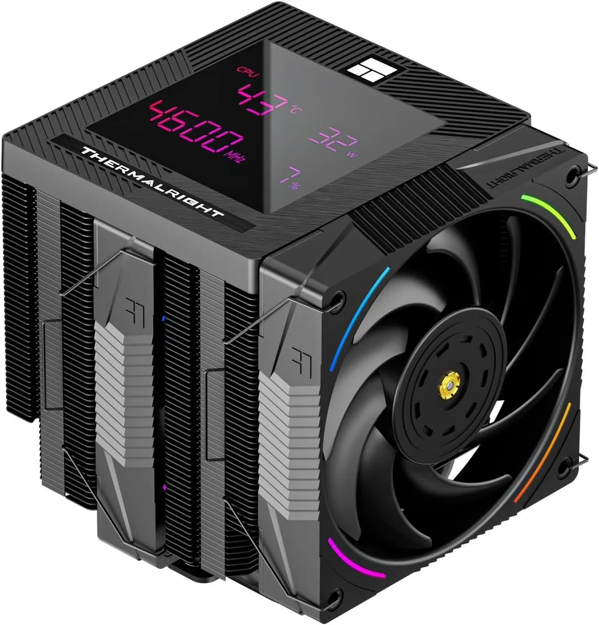 خنک کننده پردازنده Thermalright Phantom Spirit 120 Digital EVO، دو فن PWM، 7 لوله حرارتی، پوشش بالایی صفحه نمایش دیجیتال، برای lga1700/1851/1150/1151/1200/2011، AM4/AM5، خنک کننده هیت سینک کامپیوتر، مشکی