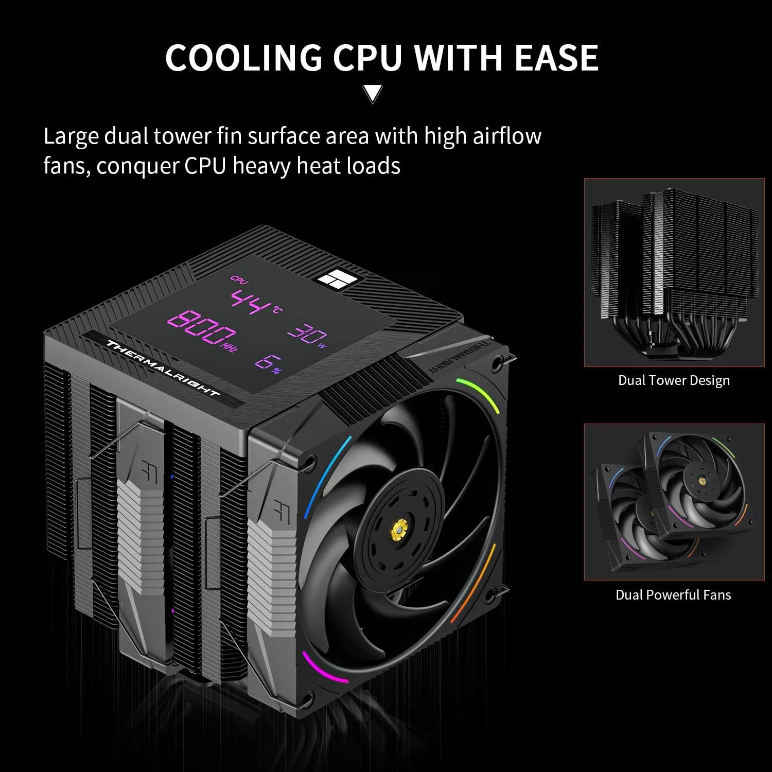 خنک کننده پردازنده Thermalright Phantom Spirit 120 Digital EVO، دو فن PWM، 7 لوله حرارتی، پوشش بالایی صفحه نمایش دیجیتال، برای lga1700/1851/1150/1151/1200/2011، AM4/AM5، خنک کننده هیت سینک کامپیوتر، مشکی