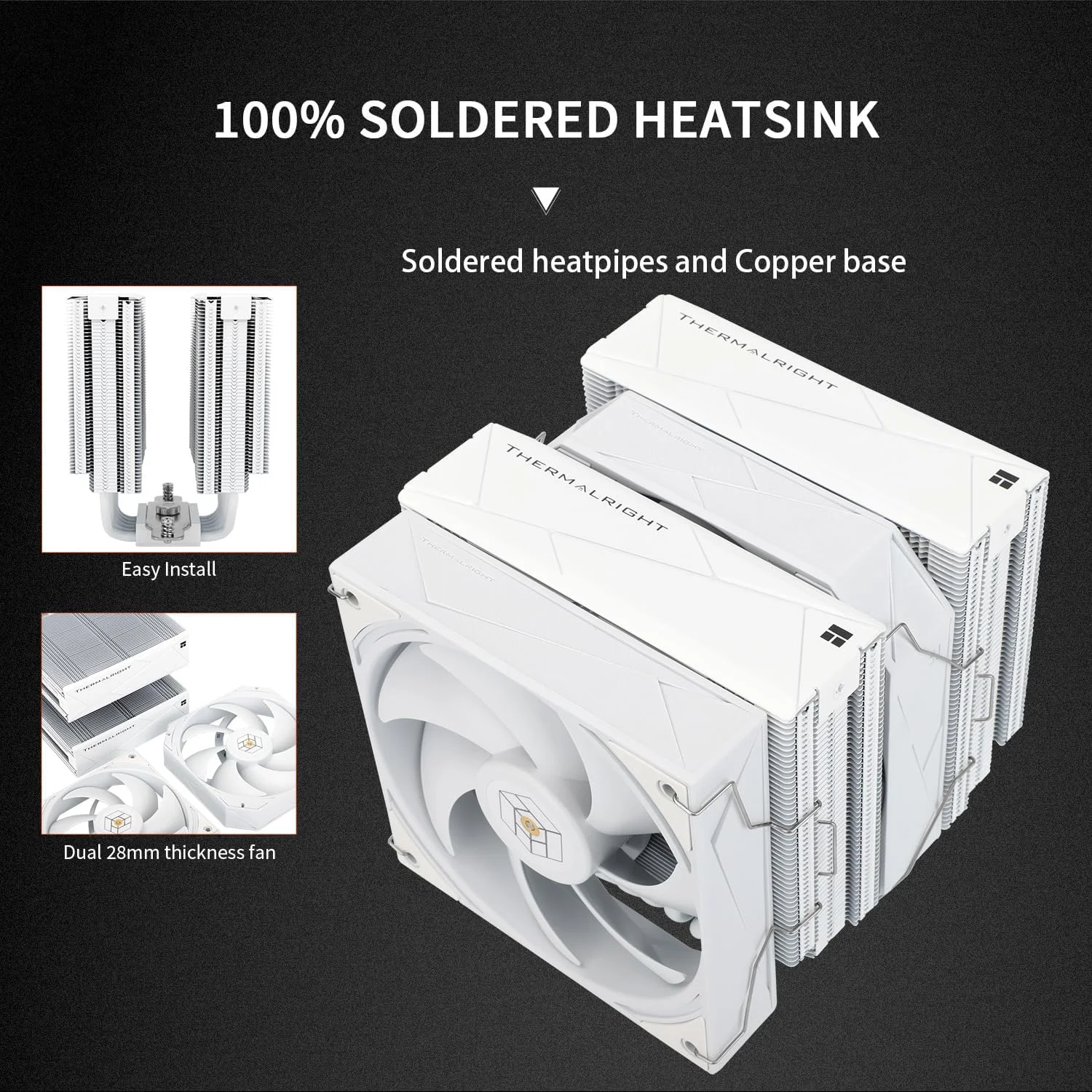 خنک کننده پردازنده بادی Thermalright Royal Pretor 130 سفید، رادیاتور دو برج کامپیوتر، خنک کننده پردازنده 6 لوله حرارتی، دو فن PWM، خنک کننده کامپیوتر با کارایی بالا، برای AM4/AM5؛ Intel 1851/1700/1150/1151/1200/2011