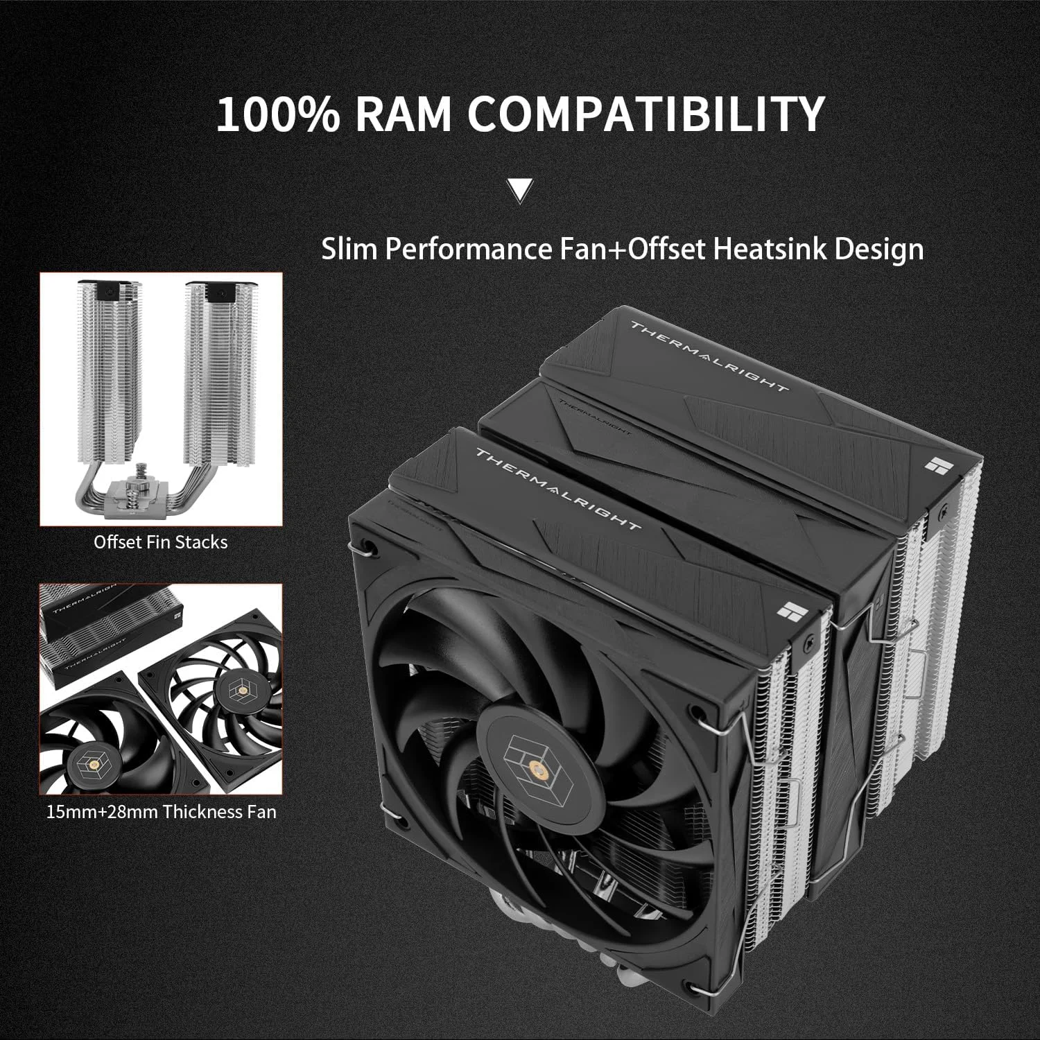 خنک‌کننده بادی پردازنده Thermalright Royal Knight 120، رادیاتور دو برج کامپیوتر، خنک‌کننده پردازنده 6 لوله حرارتی، دو فن 120 میلی‌متری PWM، بدون مانع RAM، برای AM4/AM5؛ Intel 1851/1700/1150/1151/1200/2011