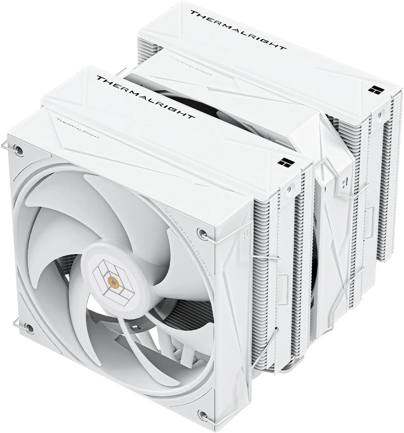 خنک کننده پردازنده Thermalright Royal Pretor 130 سفید، هیت سینک خنک کننده پردازنده، فن های TL-H12W-X28 و TL-HD13W-X28، سازگار با پلتفرم های Intel LGA115X/1200/2011/1700/1851 و AM4/AM5، خنک کننده برج دسکتاپ