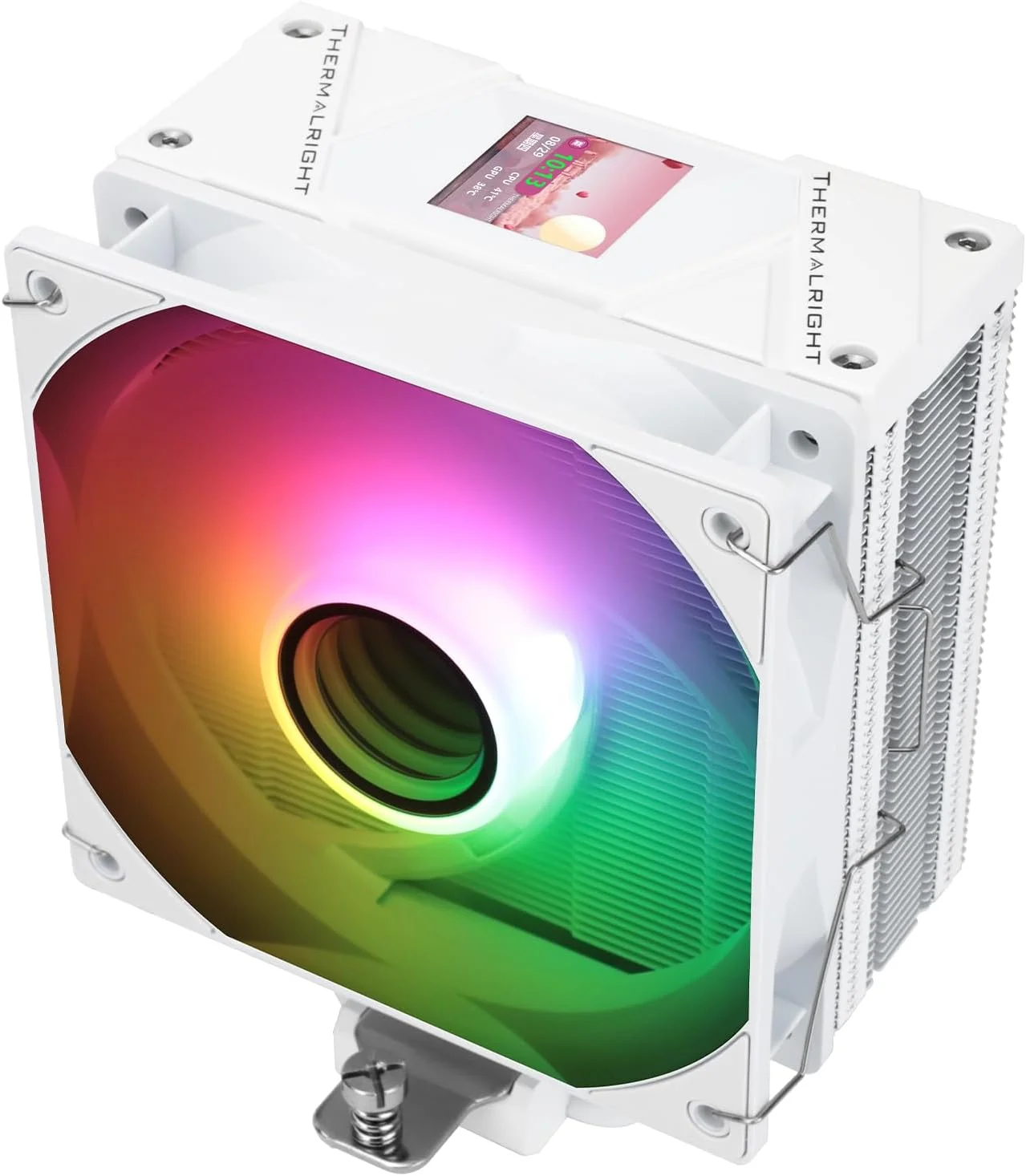 خنک‌کننده بادی پردازنده Thermalright Assassin Spirit 120 Vision ARGB سفید، خنک‌کننده هیت سینک رومیزی با ارتفاع 154 میلی‌متر، خنک‌کننده صفحه نمایش رایانه شخصی 1.54 اینچی، توان تفکیک 240*240، برای LGA1851/1700، AM5، رادیاتور پردازنده