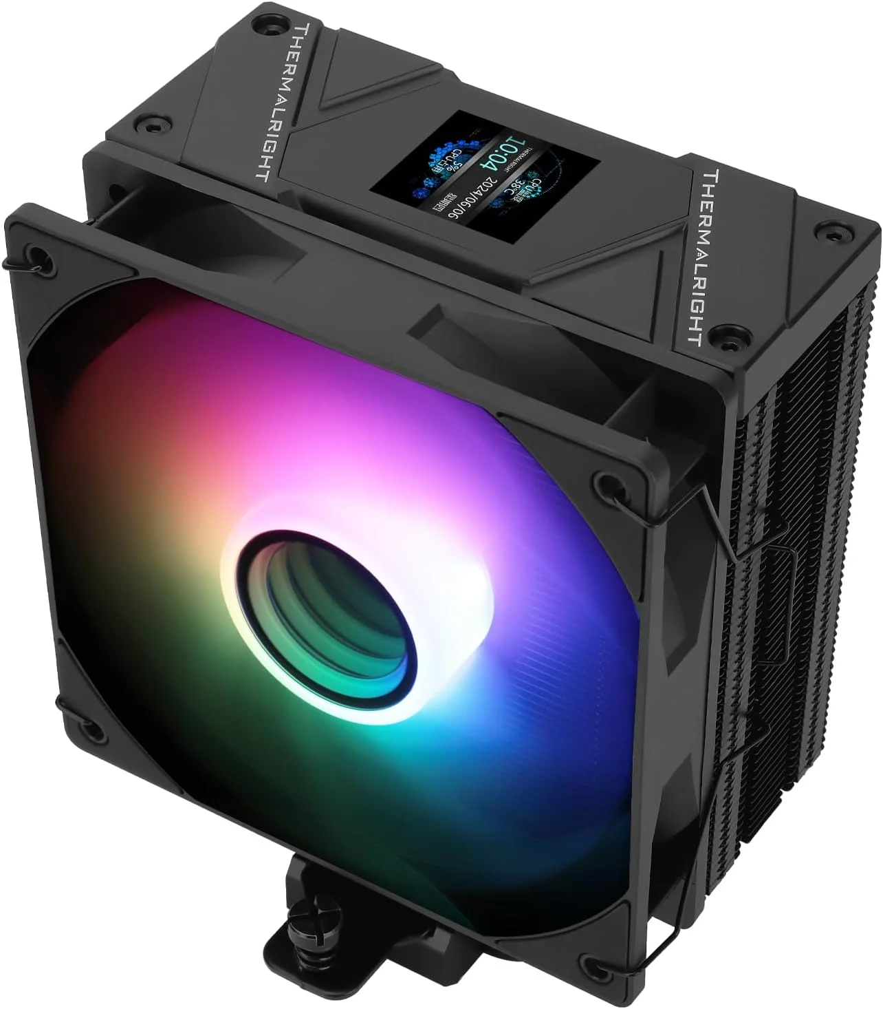 خنک‌کننده بادی پردازنده Assassin Spirit 120 Vision ARGB مشکی، خنک کننده کامپیوتر با سرعت 1500 دور در دقیقه، صفحه نمایش IPS LCD با وضوح 240*240 و اندازه 1.54 اینچ، خنک کننده کامپیوتر برای Intel lga1851/1700/115X,AM4/AM5