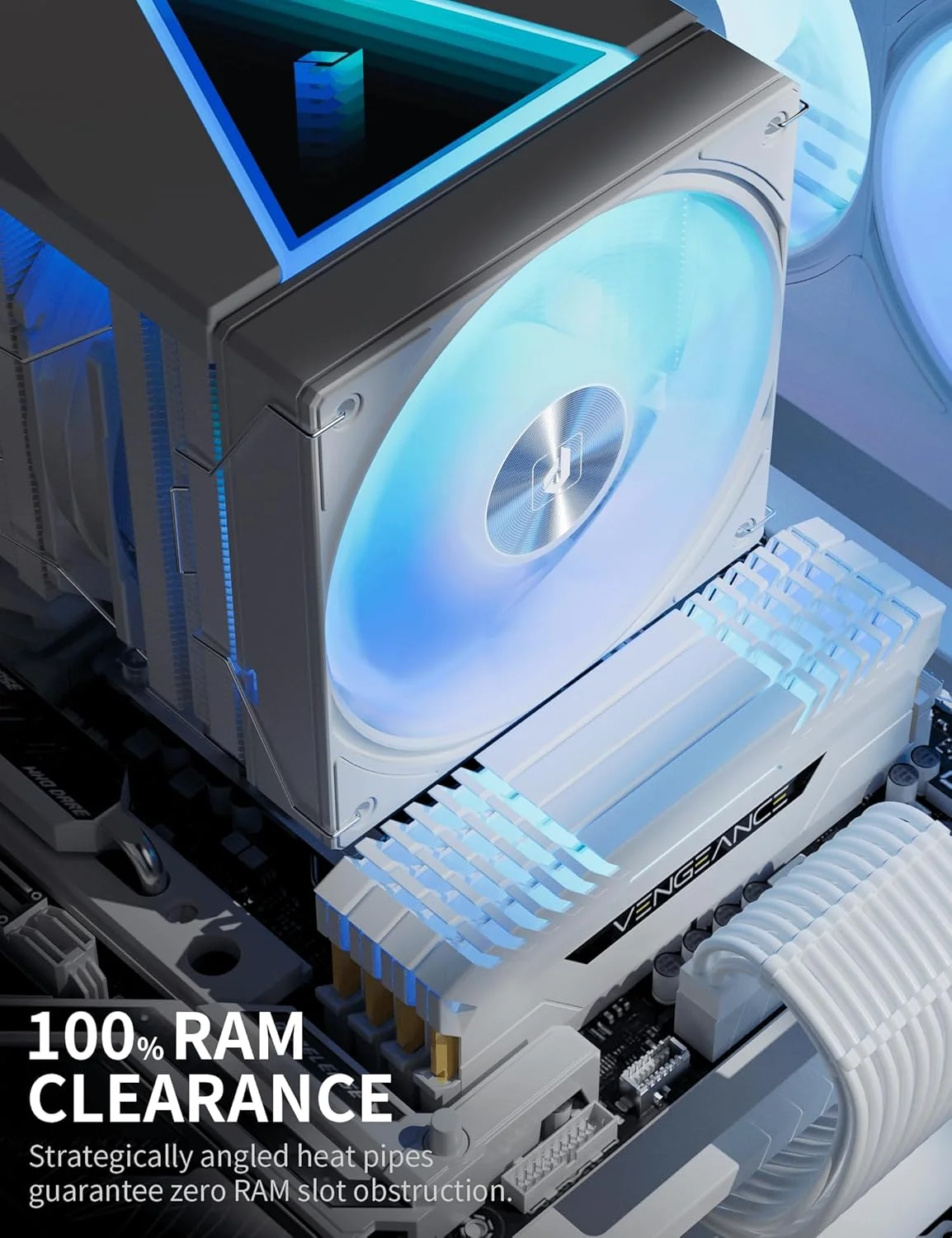 خنک کننده بادی پردازنده upHere UE2-Elite-TC8C، دارای 8 لوله حرارتی، دو برج خنک کننده پردازنده با فن 120 میلی متری ARGB PWM، توان حرارتی 280 وات، برای AMD AM5/AM4/AM3، Intel LGA 1851/1700/2011/2066/115X، ARGB سفید