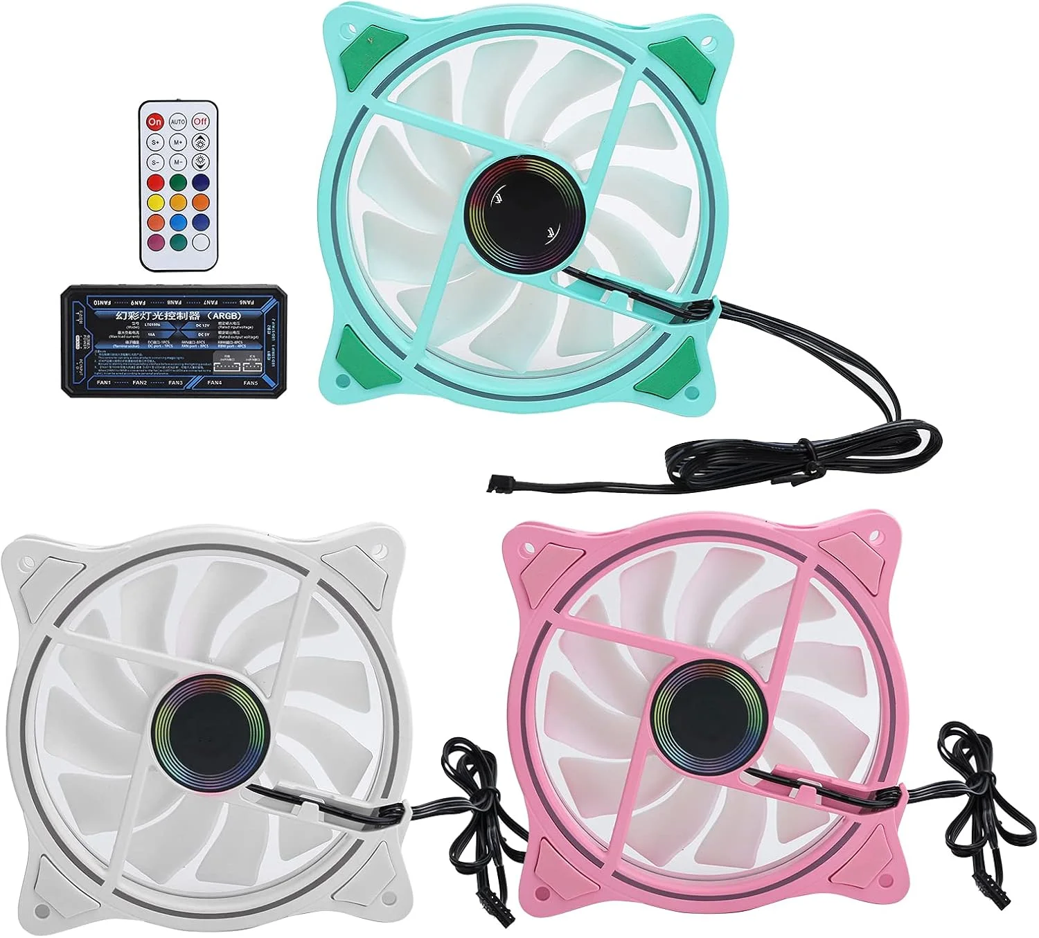 فن کامپیوتر 3 عددی، خنک کننده هوای بی صدا، فن های خنک کننده، کیس کامپیوتر، خنک کننده هوا، با کنترلر ARGB، 1200 دور در دقیقه، برای کامپیوتر رومیزی (#3)
