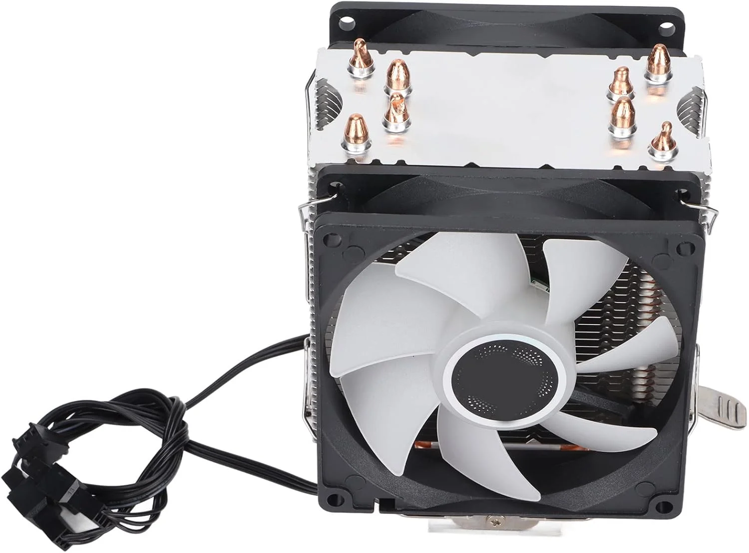 فن خنک کننده پردازنده کامپیوتر VELATEMOR، 90 میلی‌متری، 3 پین، 4 لوله حرارتی، فن پردازنده RGB بی‌صدا، مناسب برای LGA775/1155/1156/1366/2011/AM2/AM2+/AM3 (دو فن)