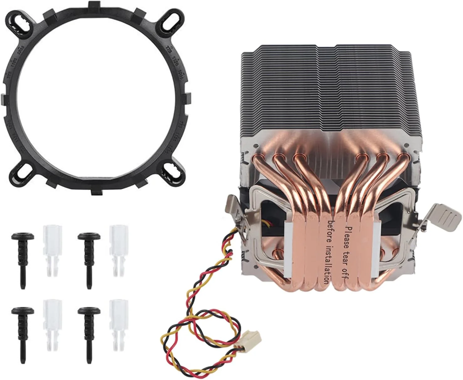 هیت سینک پردازنده VELATEMOR، خنک کننده فن پردازنده کامپیوتر، لوله حرارتی U شکل، 6 لوله حرارتی برای Lag1156/1155/1150/775