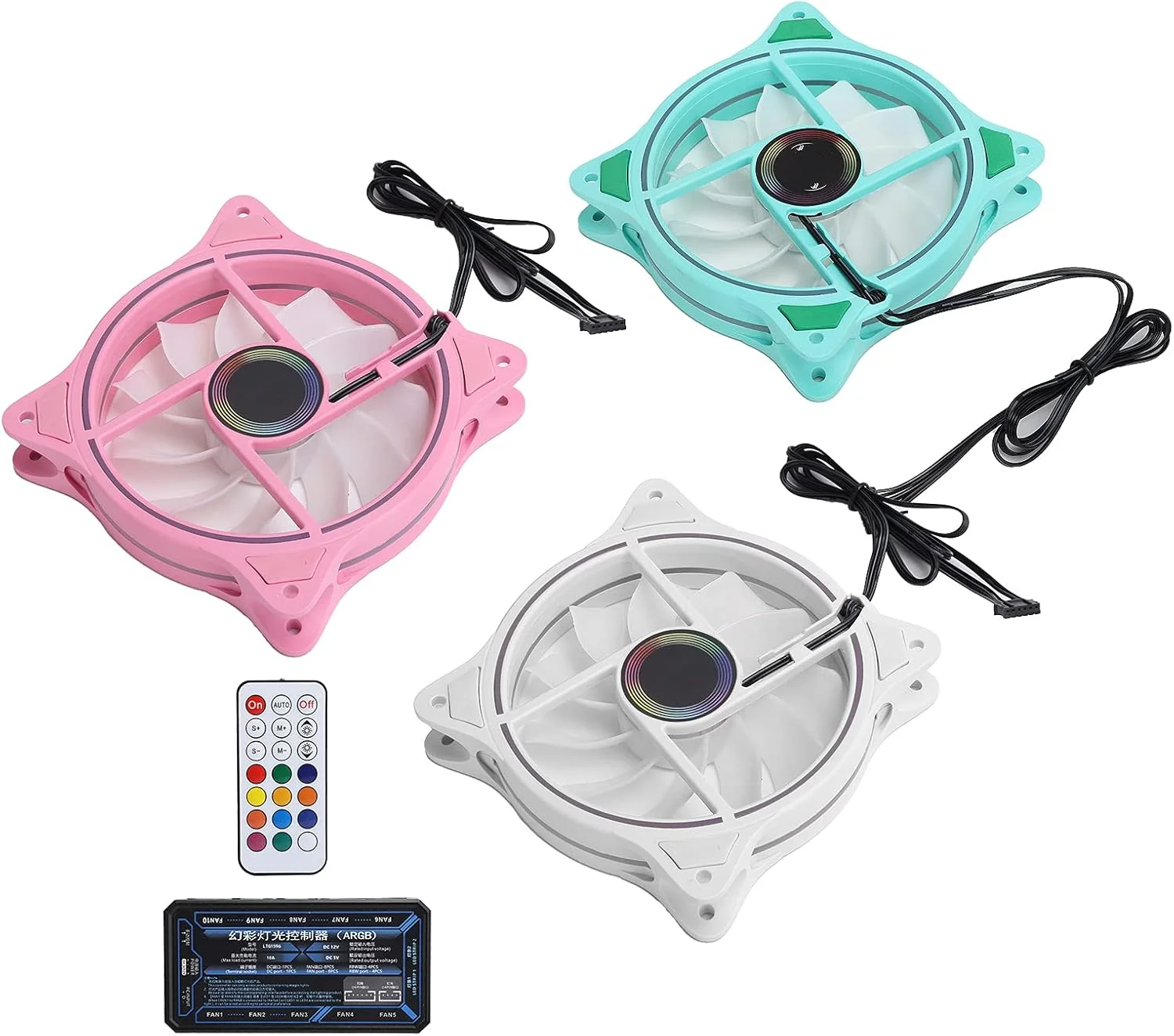 فن کامپیوتر 3 عددی، خنک کننده هوای بی صدا، فن های خنک کننده، کیس کامپیوتر، خنک کننده هوا، با کنترلر ARGB، 1200 دور در دقیقه، برای کامپیوتر رومیزی (#3)