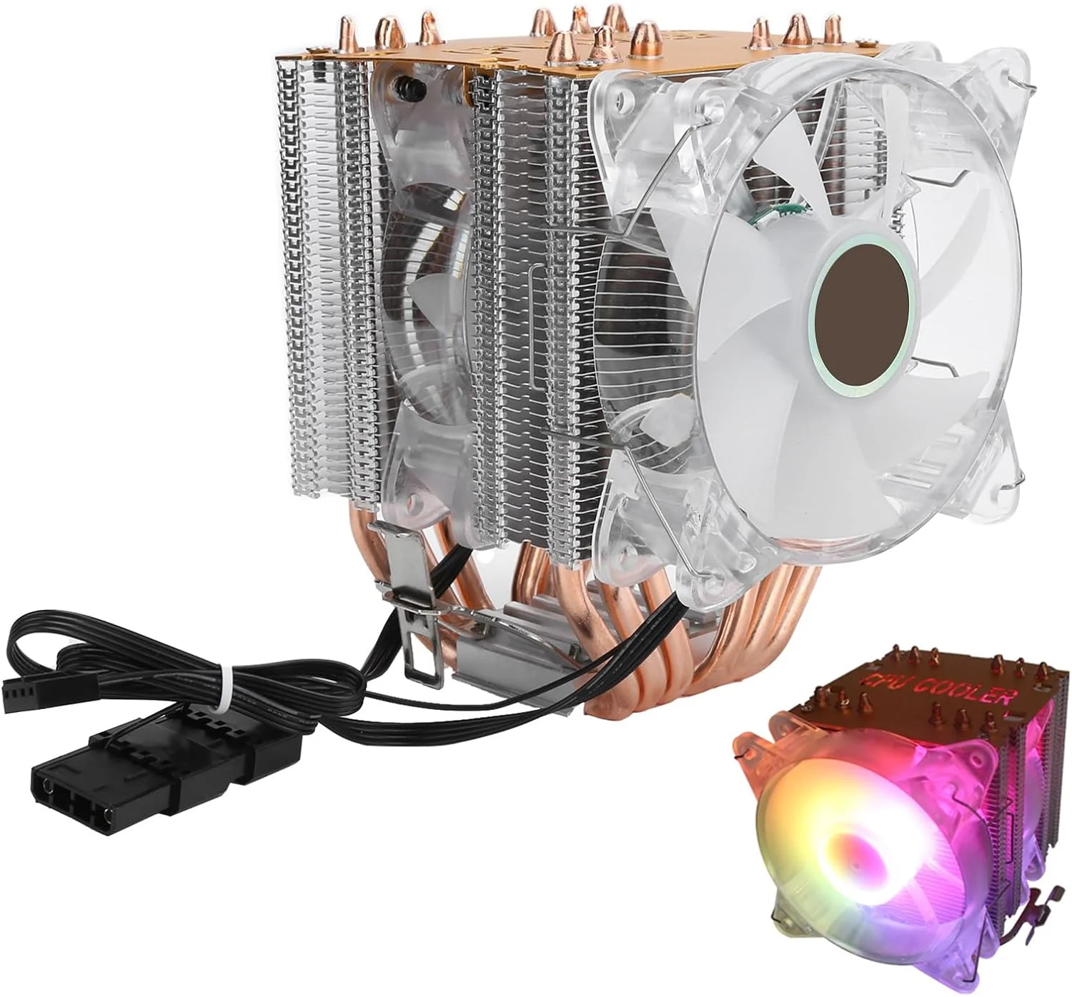 خنک کننده پردازنده، خنک کننده کامپیوتر 4 پین، هیت سینک فن پردازنده، فن پردازنده 6 لوله حرارتی، لوازم جانبی کامپیوتر برای 775/1155/1156/1366 / / AM2 / AM2 + / AM3