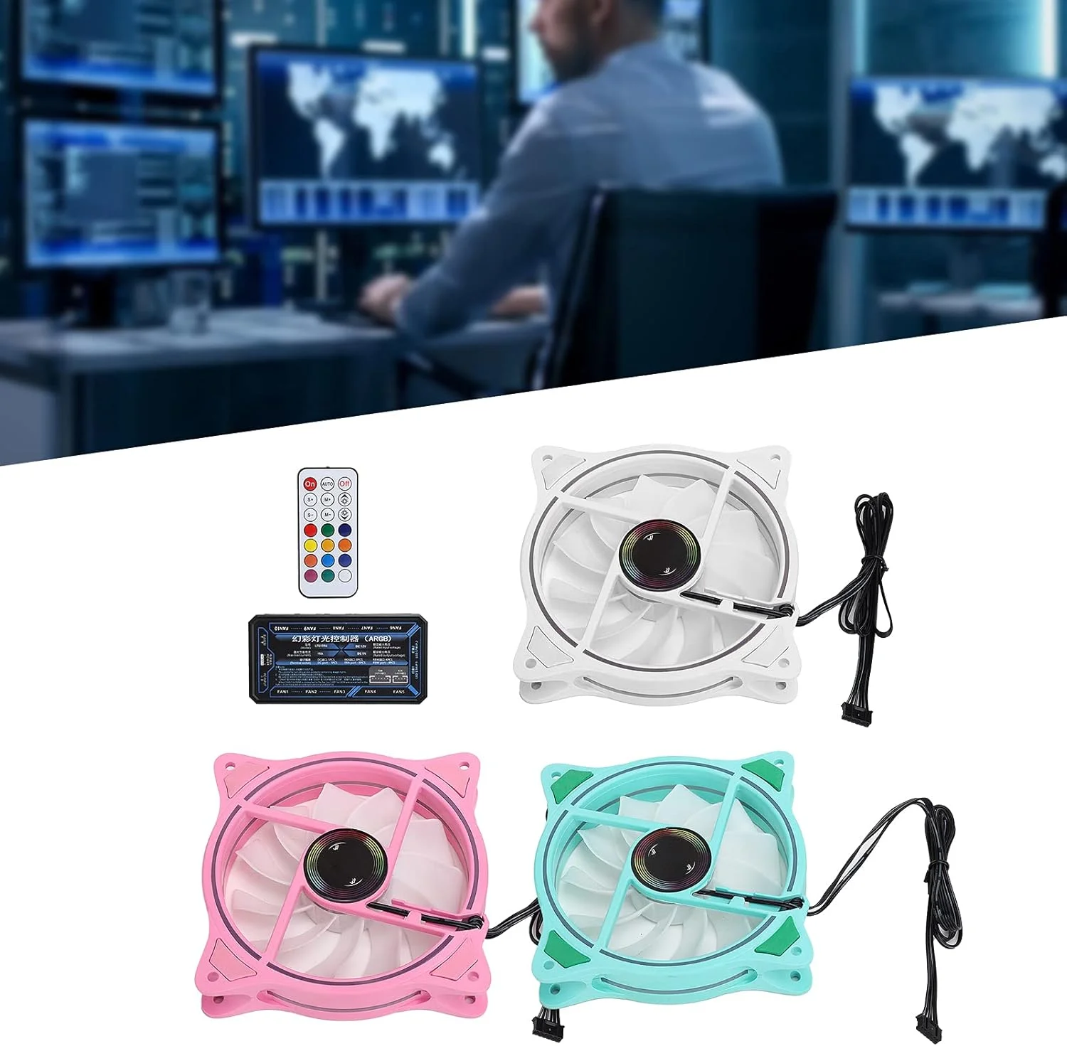 فن کامپیوتر 3 عددی، خنک کننده هوای بی صدا، فن های خنک کننده، کیس کامپیوتر، خنک کننده هوا، با کنترلر ARGB، 1200 دور در دقیقه، برای کامپیوتر رومیزی (#3)