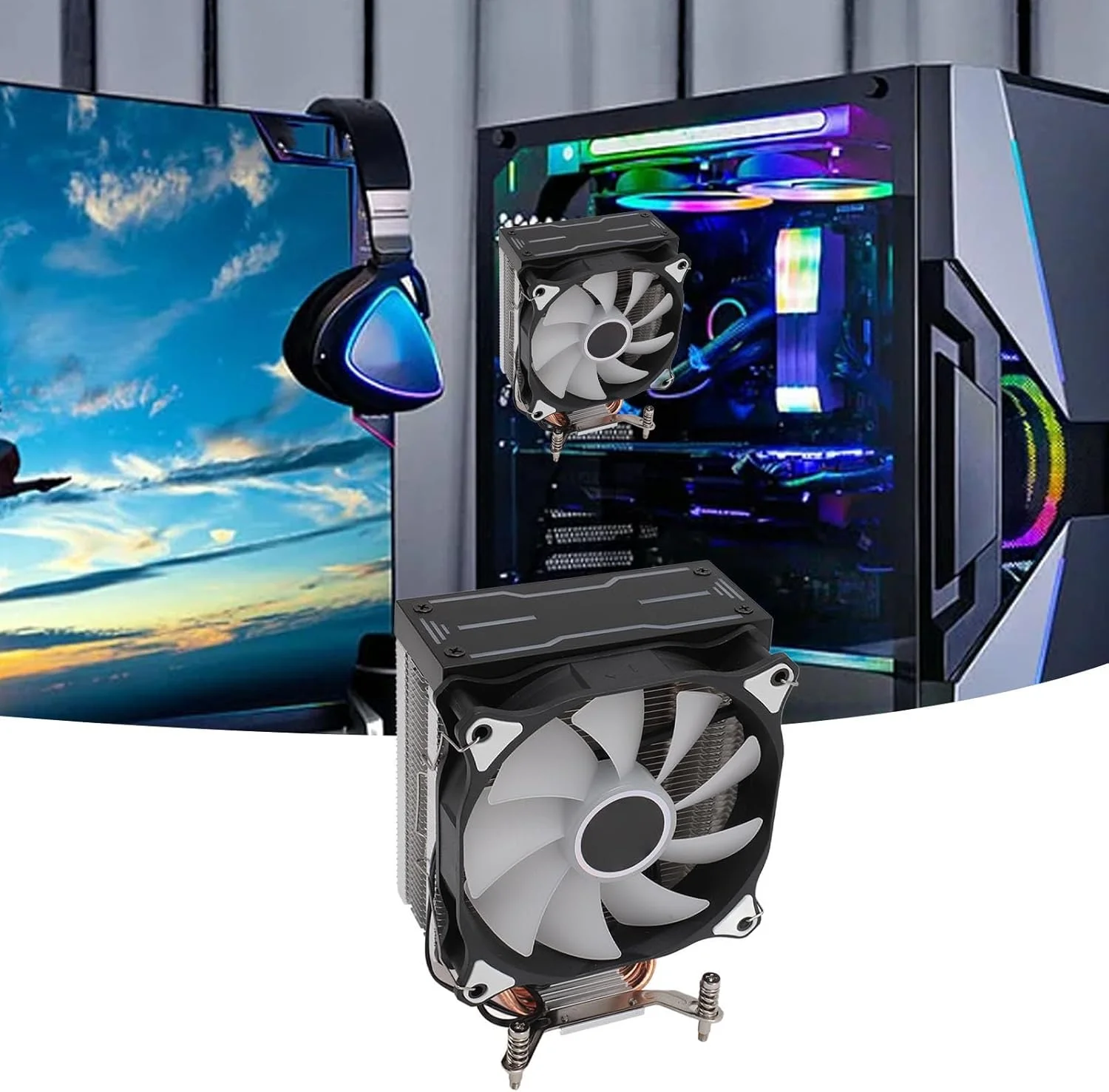 خنک کننده پردازنده RGB 12 سانتی متری، فن خنک کننده بی صدا کامپیوتر، فن خنک کننده جایگزین 3 پین با نرخ جریان هوای بالا برای رایانه شخصی
