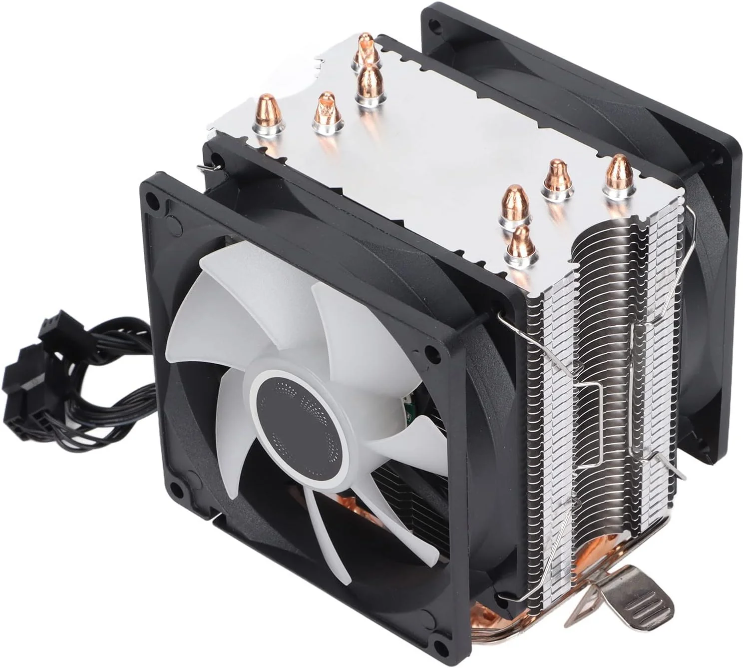 فن خنک کننده پردازنده کامپیوتر VELATEMOR، 90 میلی‌متری، 3 پین، 4 لوله حرارتی، فن پردازنده RGB بی‌صدا، مناسب برای LGA775/1155/1156/1366/2011/AM2/AM2+/AM3 (دو فن)