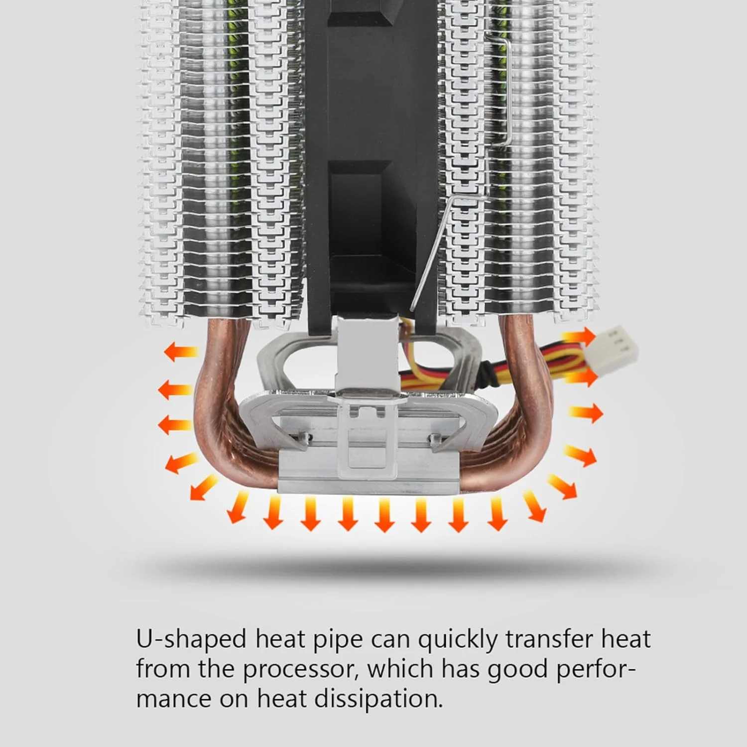 هیت سینک پردازنده VELATEMOR، خنک کننده فن پردازنده کامپیوتر، لوله حرارتی U شکل، 6 لوله حرارتی برای Lag1156/1155/1150/775