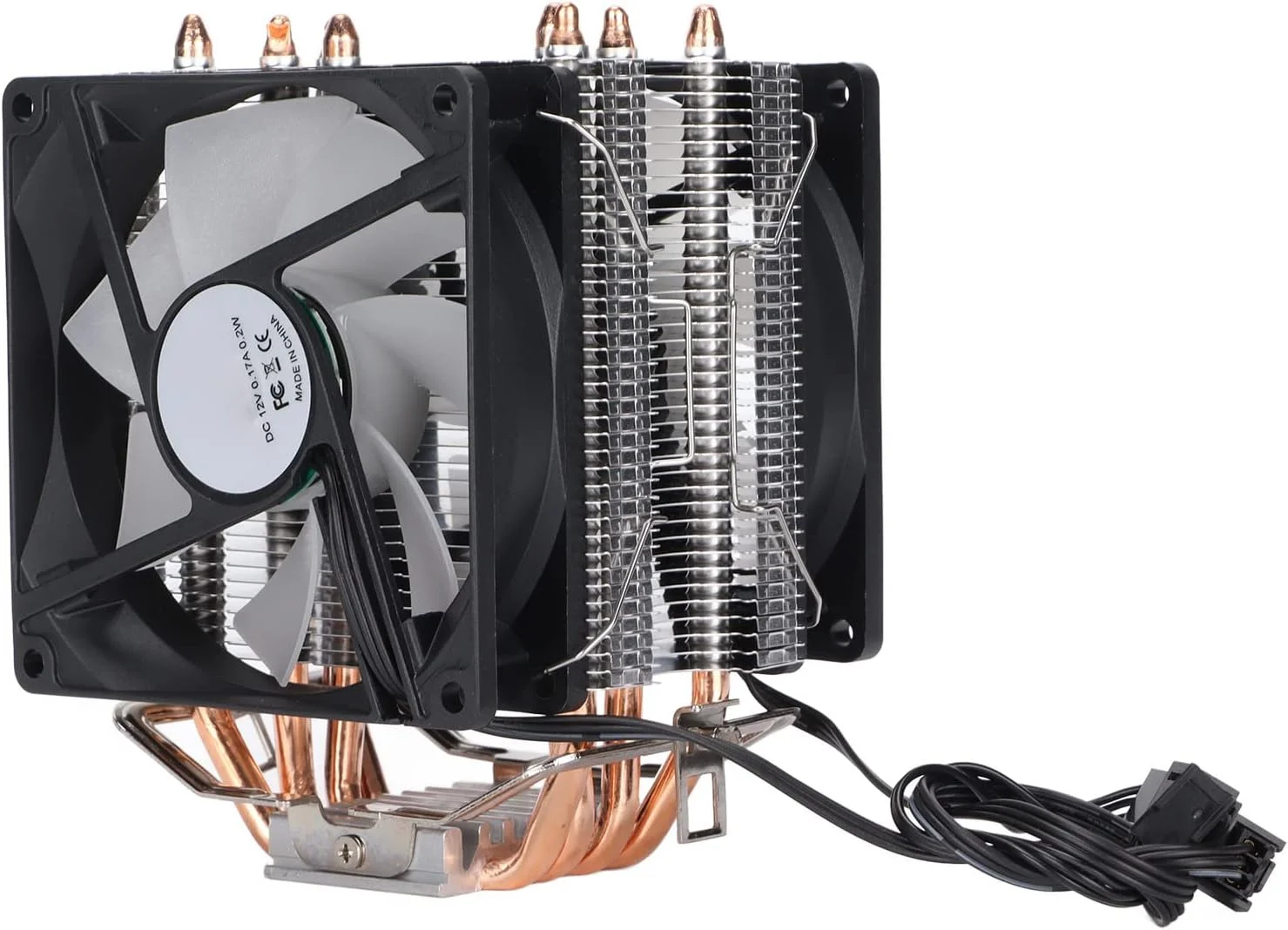 فن خنک کننده پردازنده کامپیوتر VELATEMOR، 90 میلی‌متری، 3 پین، 4 لوله حرارتی، فن پردازنده RGB بی‌صدا، مناسب برای LGA775/1155/1156/1366/2011/AM2/AM2+/AM3 (دو فن)