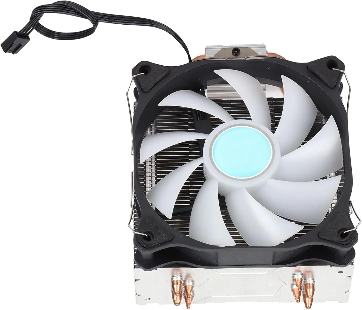 خنک کننده بادی پردازنده VELATEMOR با 4 لوله حرارتی مسی و نورپردازی RGB، فن خنک کننده بی صدای 4 پین پردازنده، پشتیبانی از LGA1366/LGA1156/LGA1155/LGA775، پشتیبانی از FM1/AM3+/AM3/AM2+/AM2