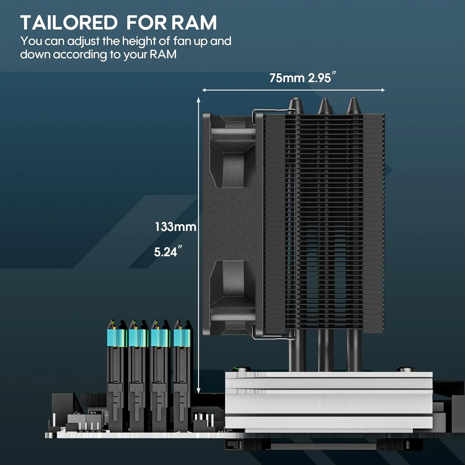 خنک کننده بادی پردازنده Vetroo V3 با نورپردازی ARGB و کنترل هوشمند PWM - طراحی جمع و جور با ارتفاع 133 میلی متر و فن 92 میلی متری، لوله های حرارتی مستقیم، پره های آلومینیومی، برای AMD AM4/AM5 و Intel LGA1851/1700/1200/115X