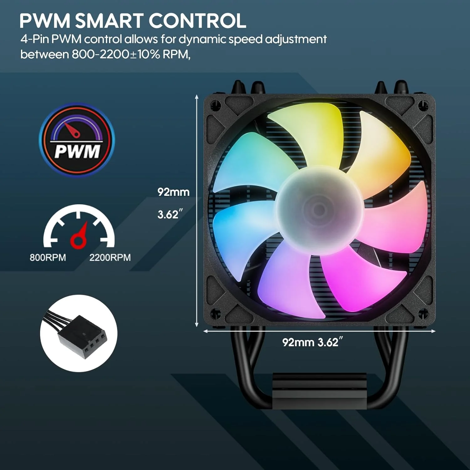 خنک کننده بادی پردازنده Vetroo V3 با نورپردازی ARGB و کنترل هوشمند PWM - طراحی جمع و جور با ارتفاع 133 میلی متر و فن 92 میلی متری، لوله های حرارتی مستقیم، پره های آلومینیومی، برای AMD AM4/AM5 و Intel LGA1851/1700/1200/115X