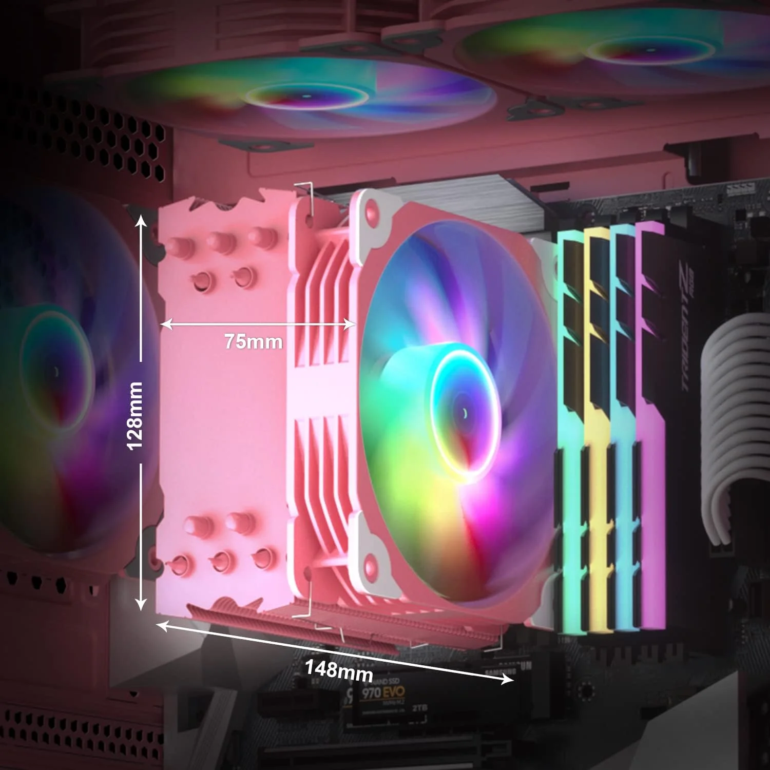 خنک کننده پردازنده Vetroo V5 صورتی، 120 میلی متری با 5 لوله حرارتی RGB قابل تنظیم و PWM، خنک کننده بادی 150 وات TDP برای Intel LGA 1700/1200/115X AMD AM4 خنک کننده پردازنده Vetroo V5 صورتی، 120 میلی متری با 5 لوله حرارتی RGB قابل تنظیم و PWM، خنک کننده بادی 150 وات TDP برای Intel LGA 1700/1200/115X AMD AM4