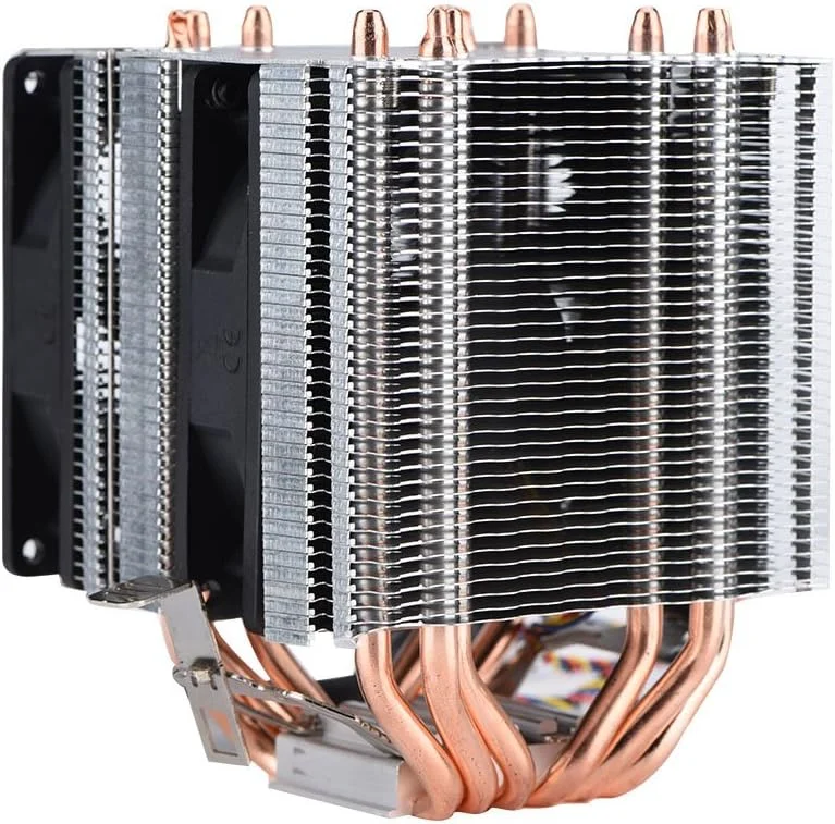 خنک کننده پردازنده XUMIUZIY با 4 پین و 6 لوله حرارتی، فن خنک کننده هوا دو برج بدون نور، خنک کننده پردازنده با لوله حرارتی 800-2200، کنترل دمای هوشمند و بی صدا برای کامپیوتر