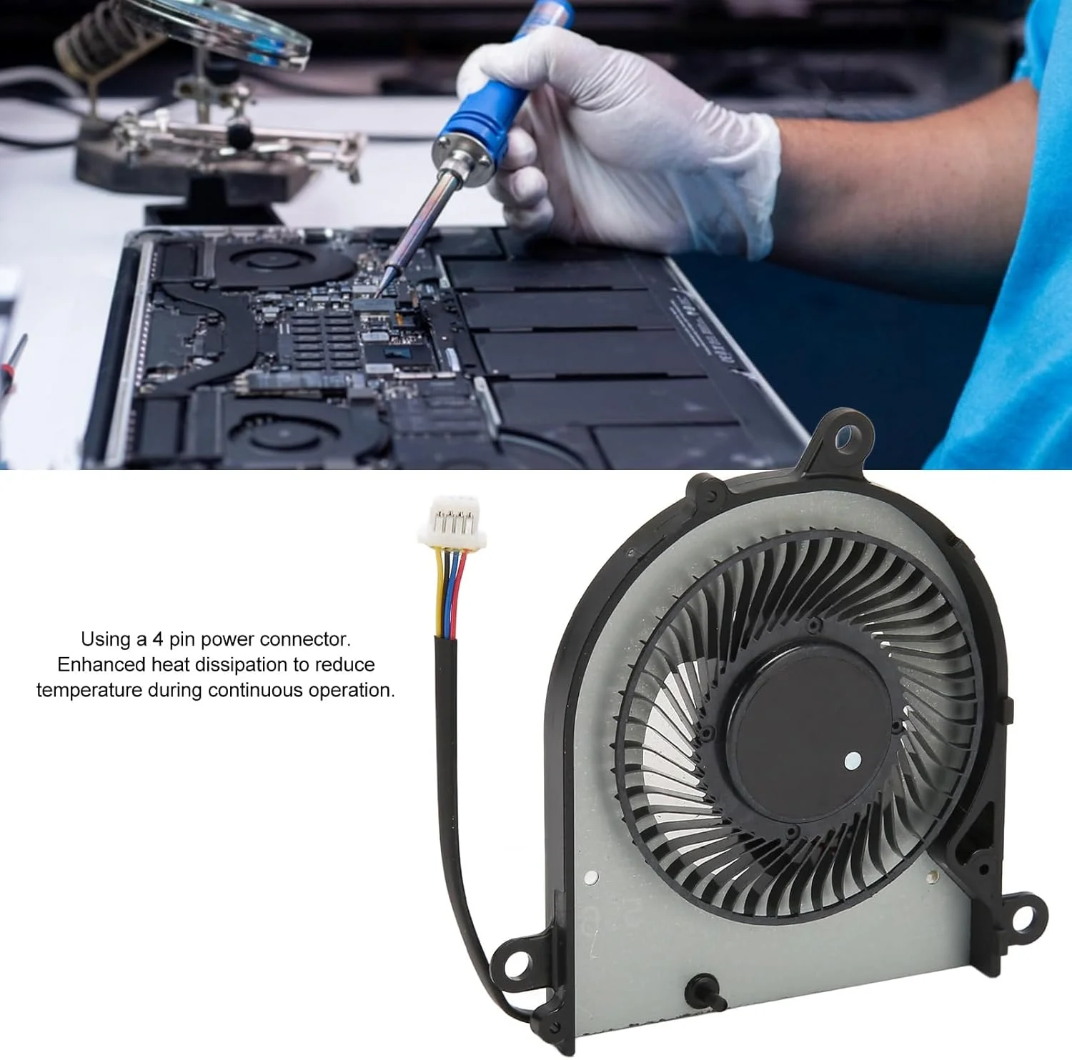 فن خنک کننده پردازنده لپ تاپ XUMIUZIY، خنک کننده پردازنده DC 5V با کانکتور برق 4 پین، فن خنک کننده پردازنده جایگزین برای لپ تاپ PS63 Modern 8RC 8SC MS‑16S1 (GPU)