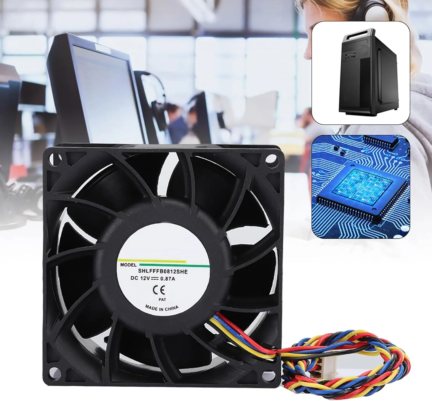 فن خنک کننده، فن خنک کننده شاسی کامپیوتر چهار سیمه PWM با دو بلبرینگ، پلاگین 4 پین و 4 پین مادربرد، خنک کننده پردازنده 68.5CFM 4900RPM برای اتلاف حرارت شاسی، خنک کننده پردازنده، پاور