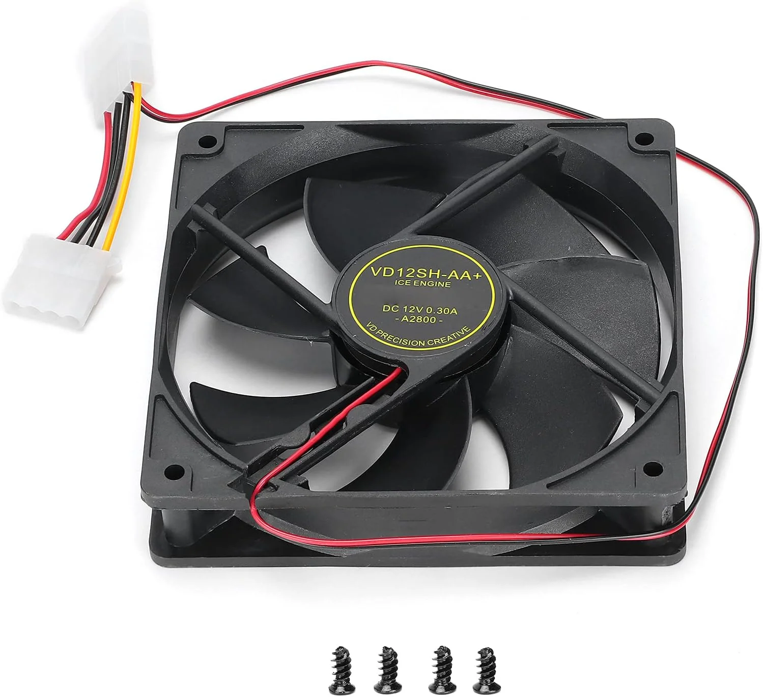 فن خنک کننده، خنک کننده پردازنده 23dB، حجم هوای 45 CFM برای کیس کامپیوتر، 7 پره، رابط سریال 4 پین بزرگ نوع D، DC 12V (فن مشکی دو بلبرینگ)