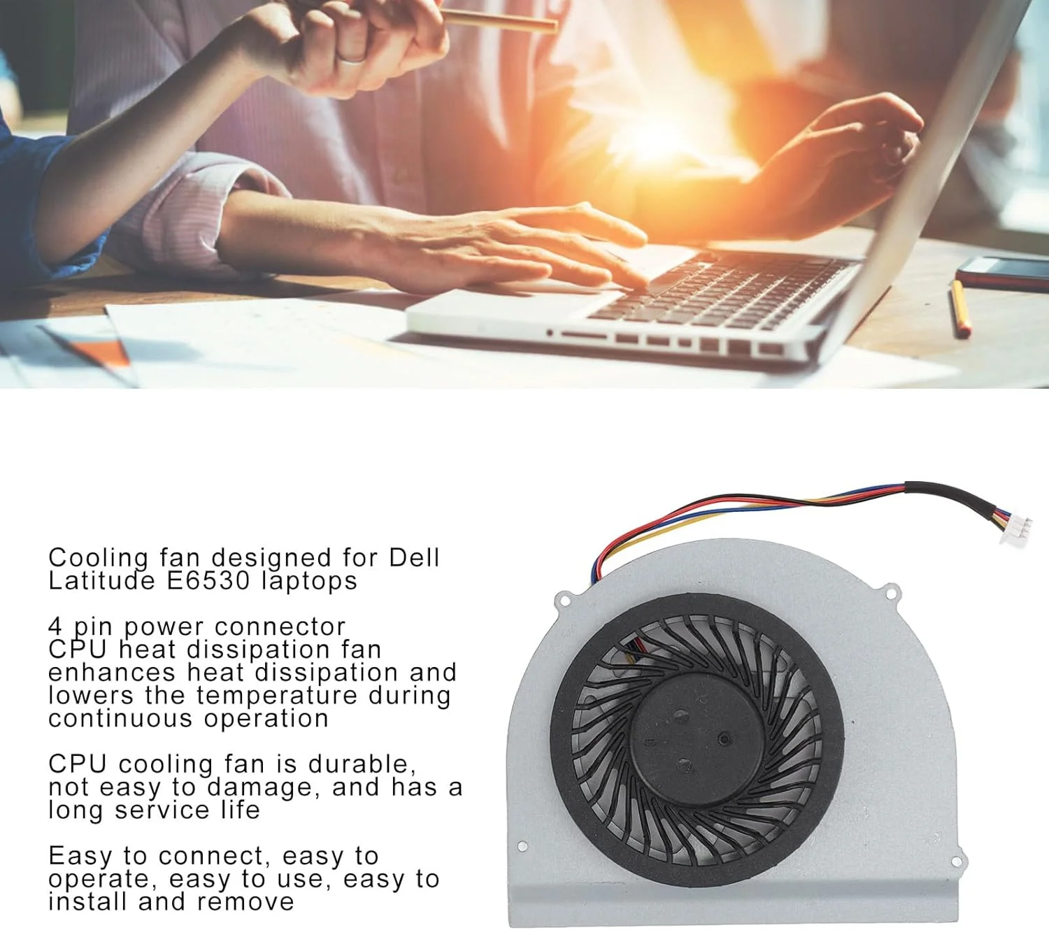 فن خنک کننده پردازنده XUMIUZIY E6530 برای Latitude E6530، DC 5V، 0.28 0.5A فن خنک کننده 4 پین، برای Latitude 5584 نوت بوک فن پردازنده لپ تاپ، خنک کننده کارآمد