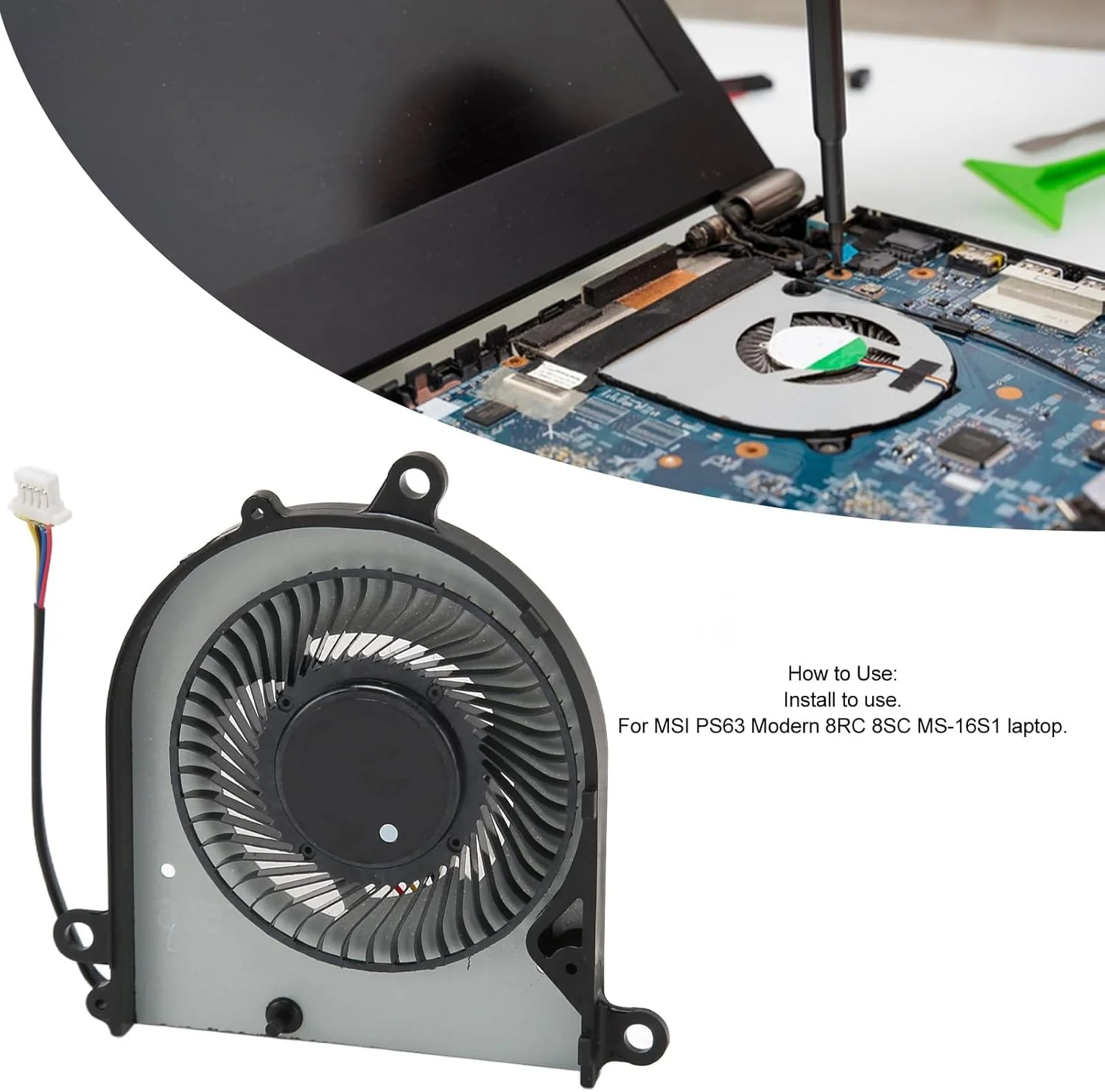 فن خنک کننده پردازنده لپ تاپ XUMIUZIY، خنک کننده پردازنده DC 5V با کانکتور برق 4 پین، فن خنک کننده پردازنده جایگزین برای لپ تاپ PS63 Modern 8RC 8SC MS‑16S1 (GPU)