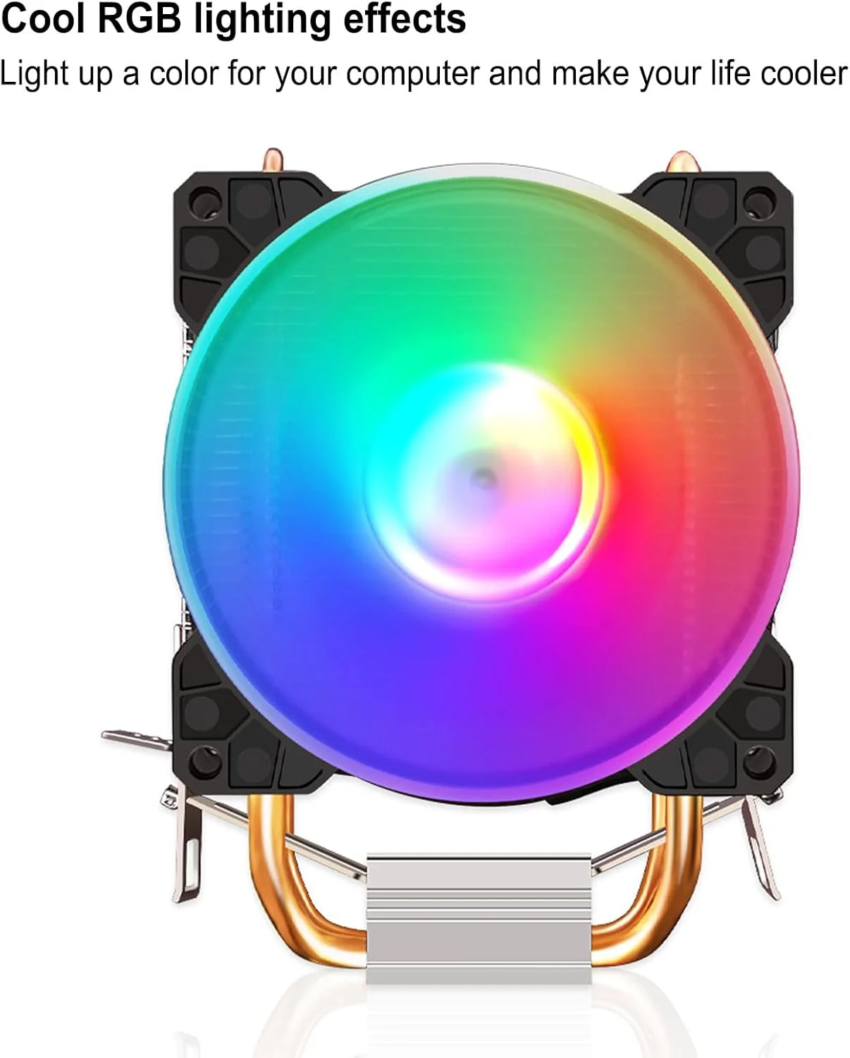 خنک کننده بادی پردازنده Zhjvihx، 90 میلی‌متری 48CFM 1800PRM 2 لوله حرارتی مسی نورپردازی RGB خنک کننده پردازنده فن‌های خنک کننده کامپیوتر بی‌صدا سازگار با LGA115X/1366/775/1200/2011، AM4 AM3