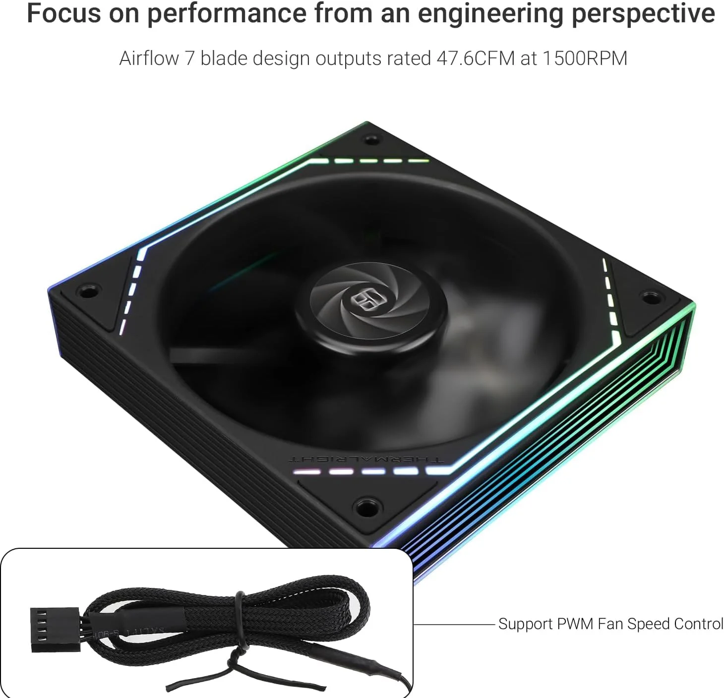 فن کیس ARGB 120 میلی‌متری TL-M12 PWM، فن خنک‌کننده بی‌صدای CPU با جلوه نور آینه‌ای، 1500 دور در دقیقه، مشکی