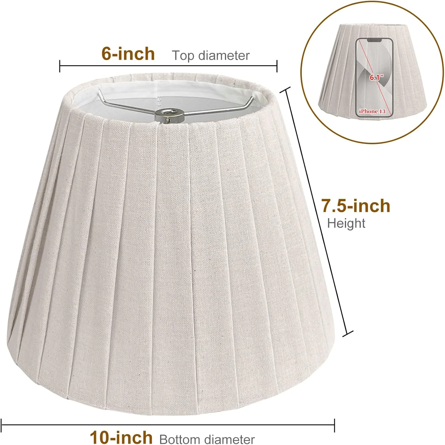 کلاهک آباژور کوچک TOOTO STAR، پلیسه دار قهوه ای 15x25x19 سانتی متر، مناسب برای آباژورهای رومیزی، ایستاده و آویز (اتصال عنکبوتی)، دست ساز از جنس کتان