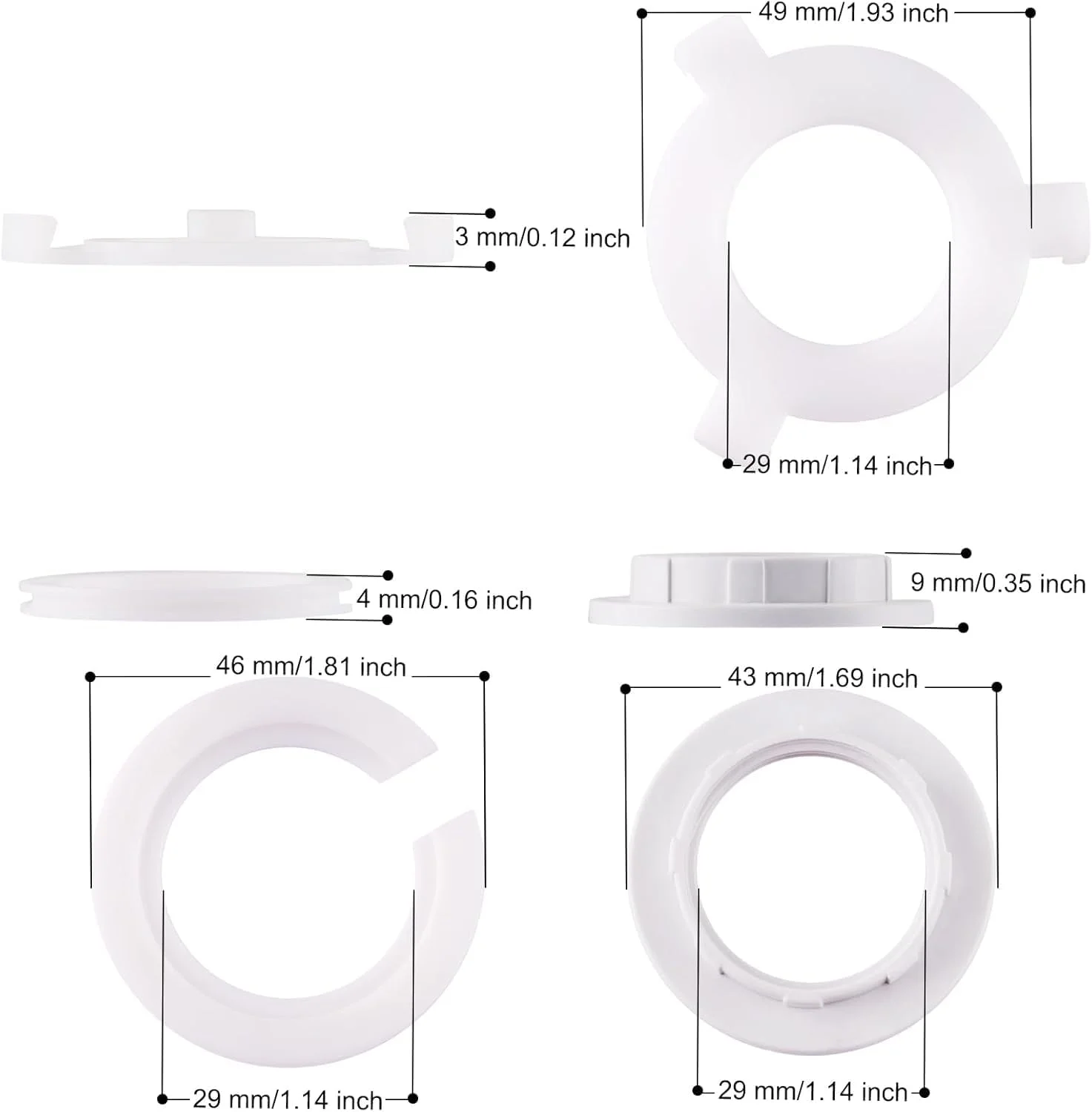 تبدیل کننده حلقه سایه بان پلاستیکی TOPBELIEF، بسته 8 عددی، E27 به E14، حلقه جایگزین پایه، آداپتور آب بندی نصب سایه بان، سفید
