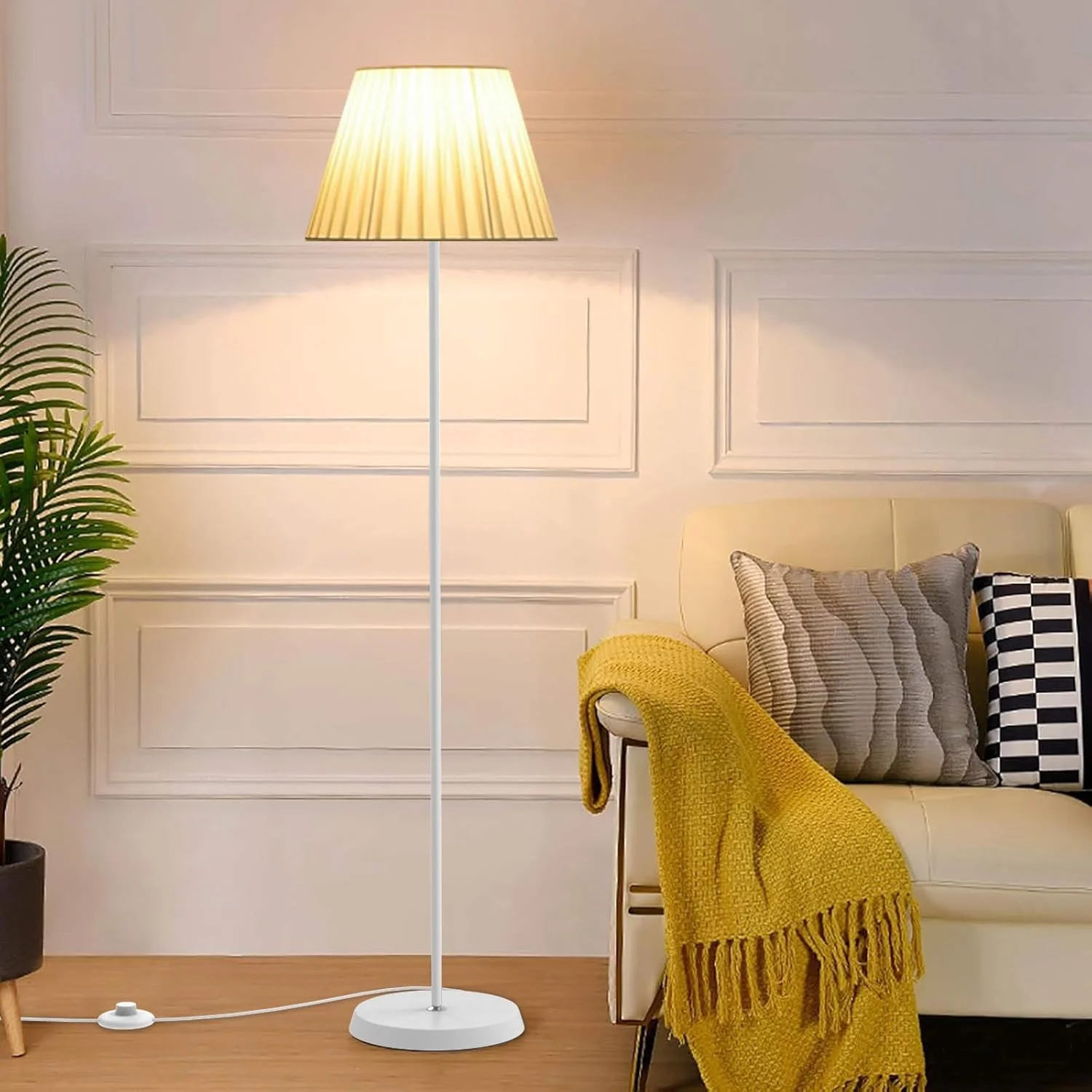 چراغ ایستاده Sumkyle با آباژور پارچه ای، چراغ های بلند مدرن برای اتاق نشیمن، چراغ های ایستاده بلند دکوری منزل، روشنایی کف برای اتاق خواب، اتاق مطالعه، دفتر کار (سفید)