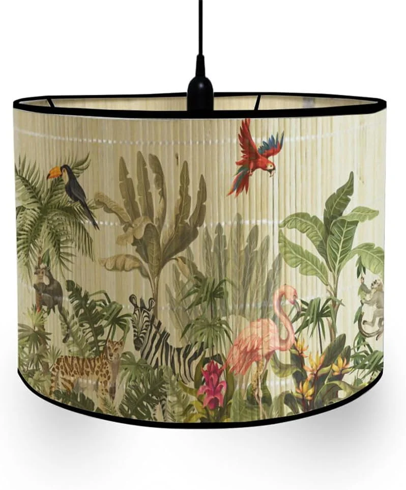 آباژور پارچه ای طرح استوانه ای FANSU، روکش چراغ барабанный با طرح حیوانات، مناسب چراغ های ایستاده، رومیزی و کنار تختی برای منزل و هتل (باغ وحش)
