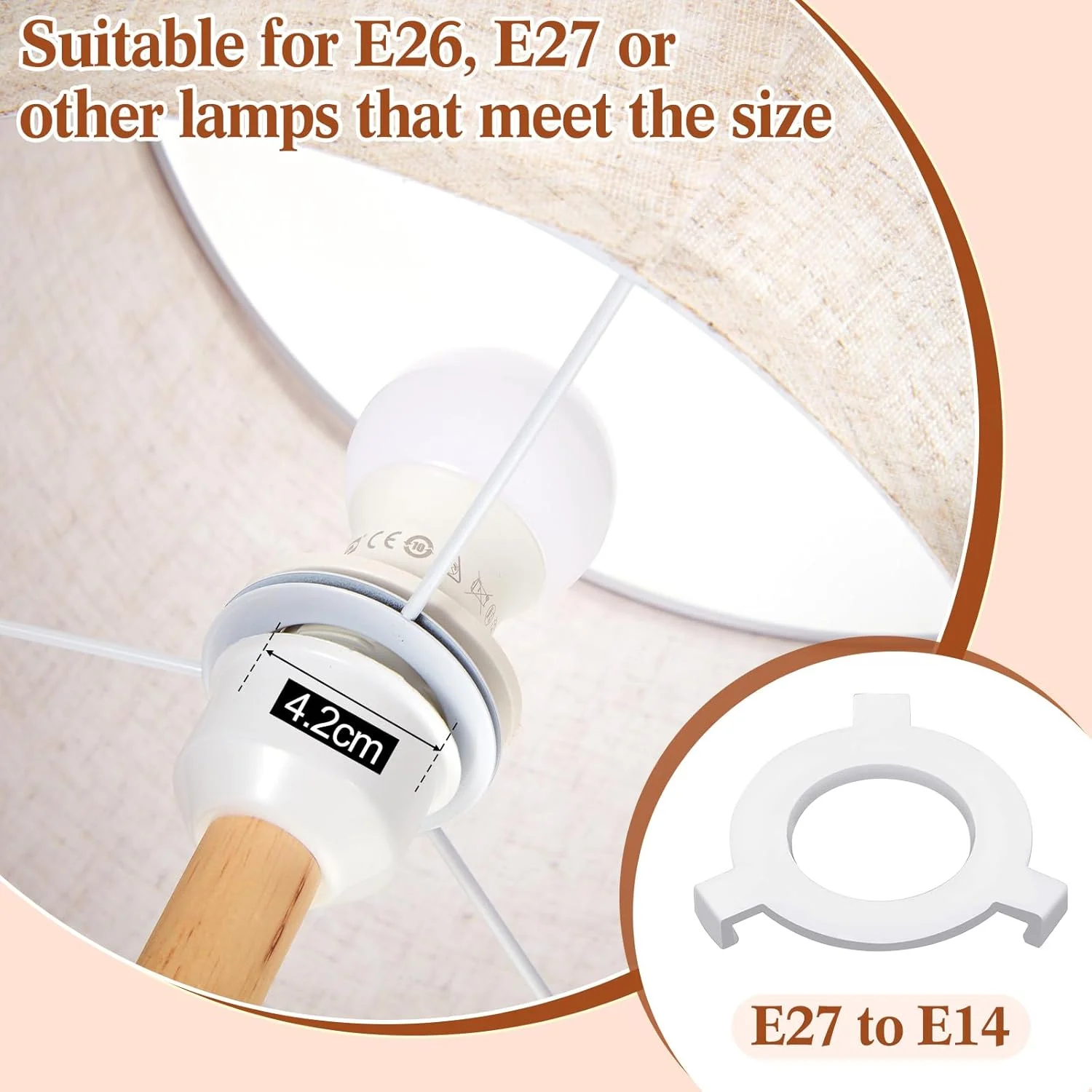 ویوودای، 4 عدد آباژور پارچه ای با حلقه تبدیل E27 به E14، آباژور مدرن برای چراغ های آویز سقفی، رومیزی، استوانه ای، کتان، مناسب برای چراغ های کنار تخت و چراغ های ایستاده (قهوه ای مایل به خاکستری، 10 اینچ)