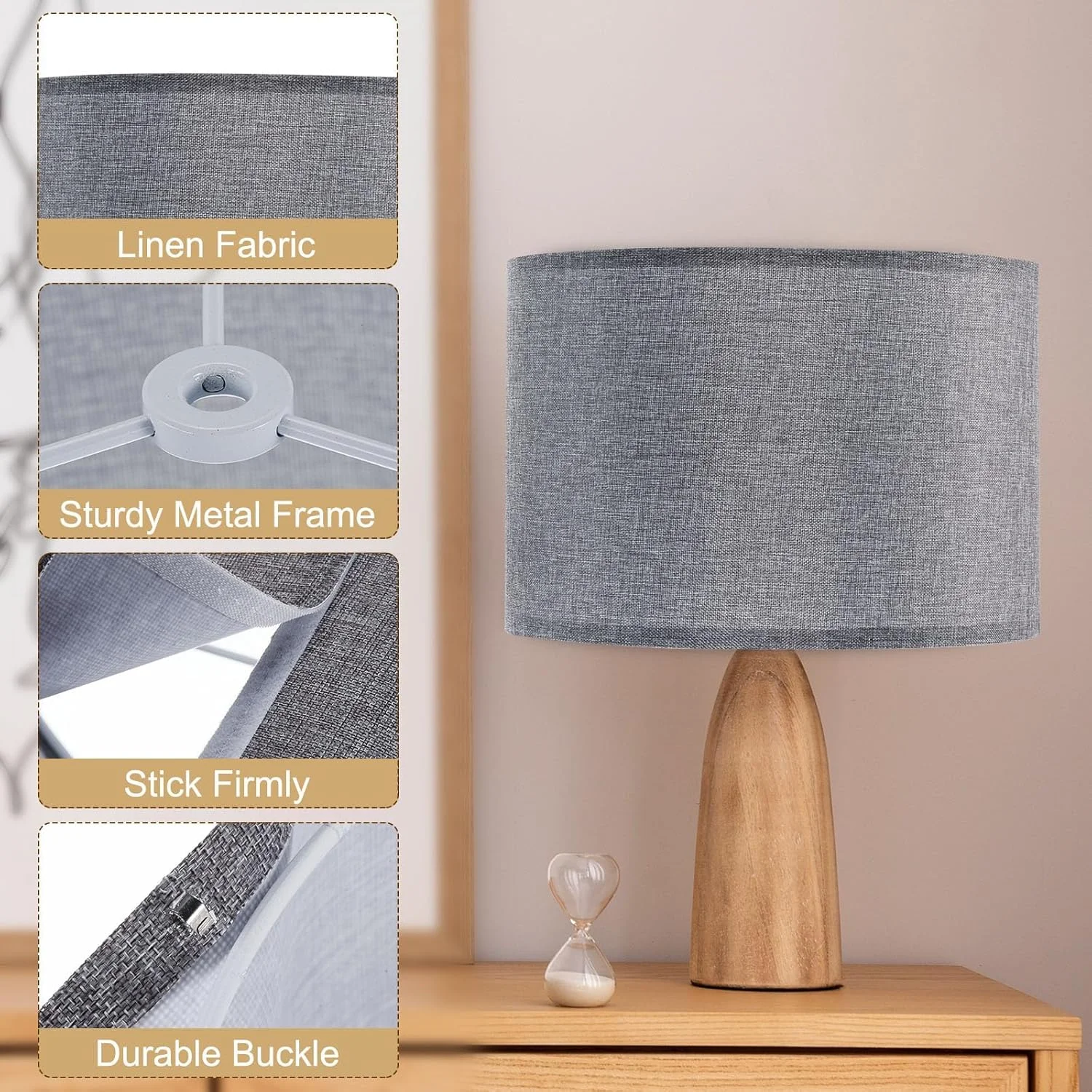 آباژور استوانه ای برای چراغ های رومیزی و ایستاده، 30 سانتی متر قطر بالا در 20 سانتی متر ارتفاع، آباژور پارچه ای مدرن بژ، نصب آسان