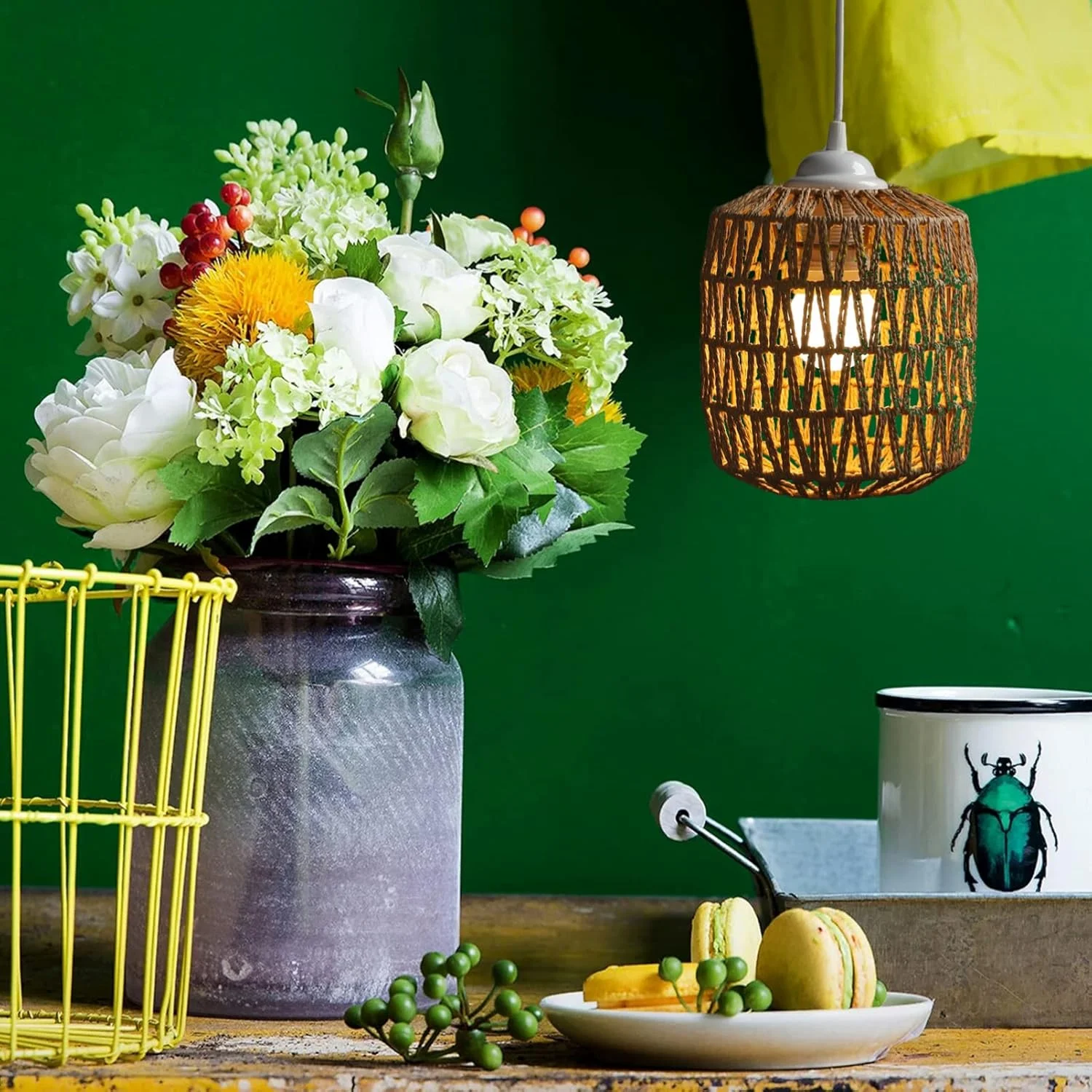 آباژور حصیری بافته شده طبیعی Yardwe: روکش چراغ سقفی برای چراغ های رومیزی، چراغ آویز سقفی و چراغ دیواری