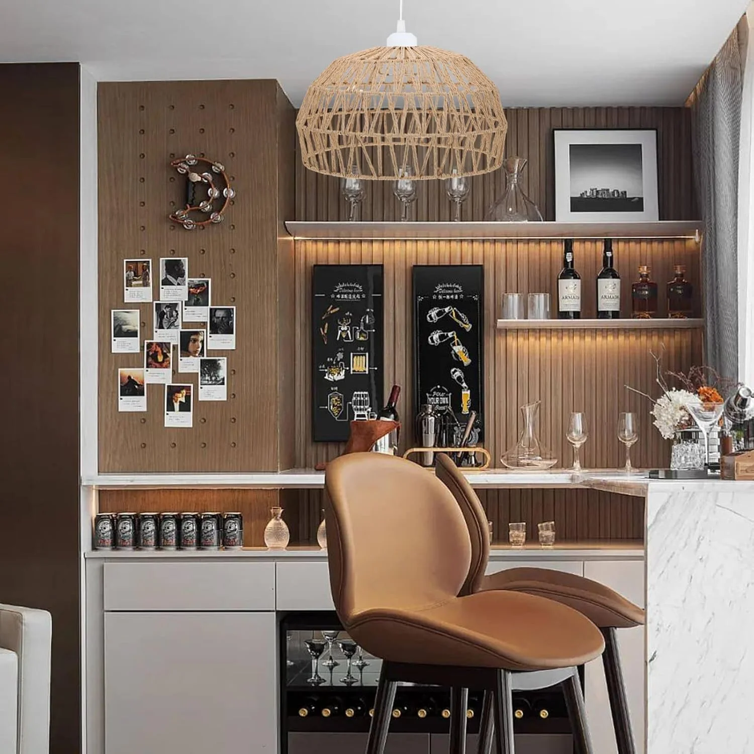 آباژور حصیری آویز Yardwe، پوشش چراغ سقفی دستبافت روستایی برای دکوراسیون اتاق نشیمن، ناهارخوری، دفتر کار خانگی و کافی شاپ