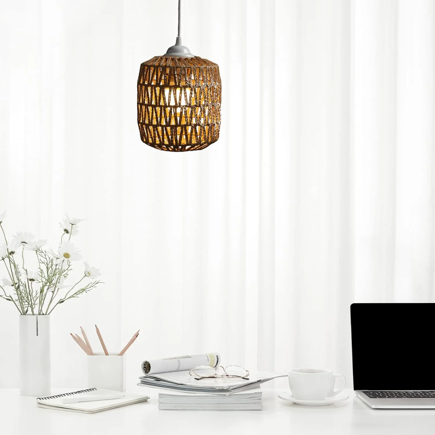 آباژور حصیری بافته شده طبیعی Yardwe: روکش چراغ سقفی برای چراغ های رومیزی، چراغ آویز سقفی و چراغ دیواری