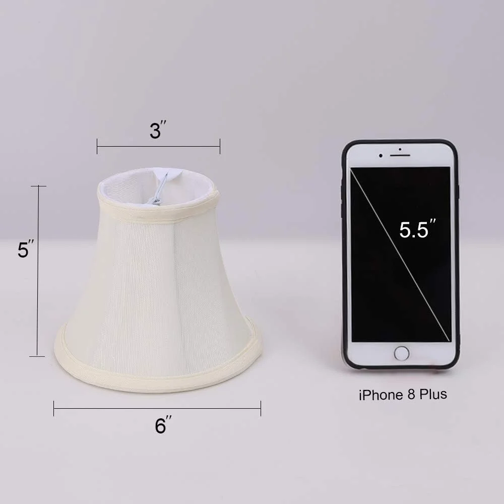 کلاهک چراغ Wellmet، کلاهک های پارچه ای کتانی طبیعی برای لوستر، گیره دار برای چراغ های شمعی E12، زنگوله ای - 8x15x13 سانتی متر، سفید کرمی