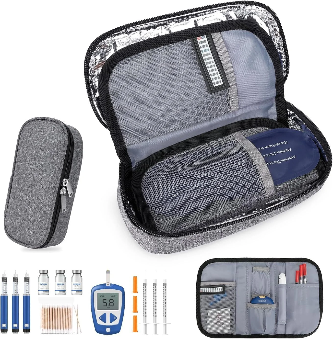 کیف خنک نگهدارنده انسولین با 2 کیسه یخ - کیف خنک نگهدارنده دارو قابل حمل و استفاده مجدد - خاکستری کیف خنک نگهدارنده انسولین با 2 کیسه یخ - کیف خنک نگهدارنده دارو قابل حمل و استفاده مجدد - خاکستری