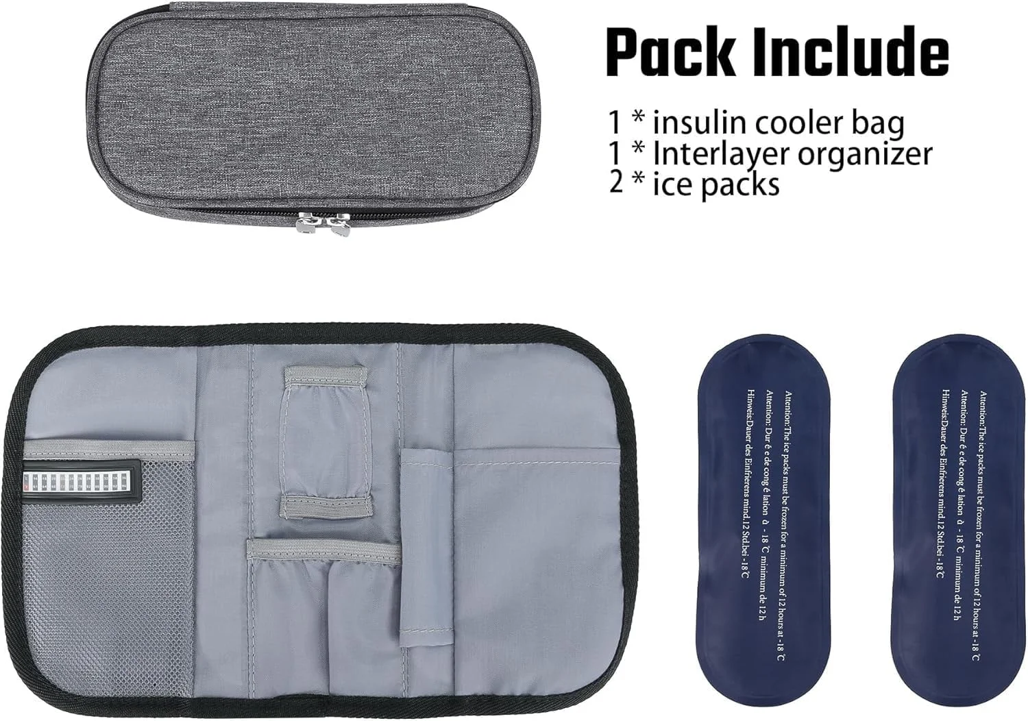 کیف خنک نگهدارنده انسولین با 2 کیسه یخ - کیف خنک نگهدارنده دارو قابل حمل و استفاده مجدد - خاکستری کیف خنک نگهدارنده انسولین با 2 کیسه یخ - کیف خنک نگهدارنده دارو قابل حمل و استفاده مجدد - خاکستری