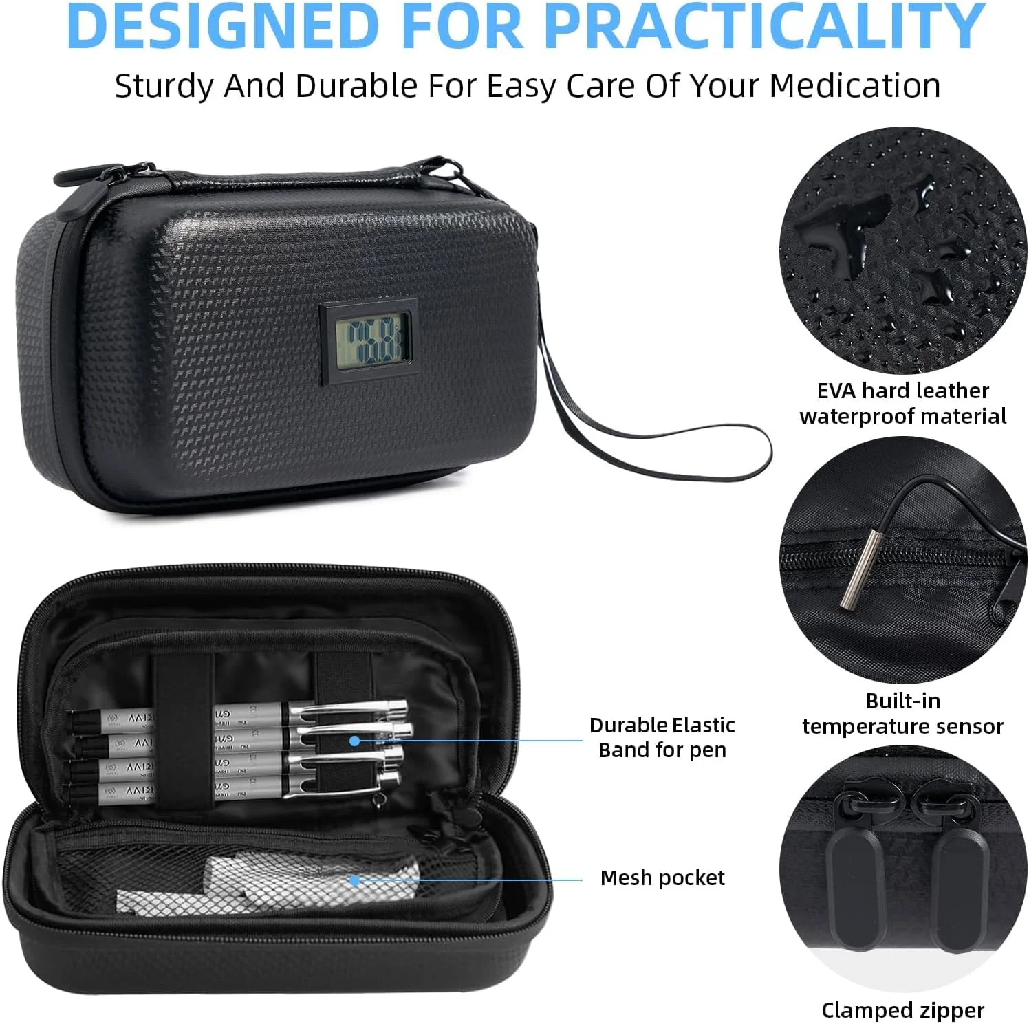 کیف خنک نگهدارنده انسولین مسافرتی 24 ساعته - کیف خنک کننده دارویی دیابتی مورد تایید TSA برای مسافرت با نمایشگر دما و دماسنج، کیف سازمان دهنده داروی یخچال دار با 2 بسته یخ (مشکی) کیف خنک نگهدارنده انسولین مسافرتی 24 ساعته - کیف خنک کننده دارویی دیابتی مورد تایید TSA برای مسافرت با نمایشگر دما و دماسنج، کیف سازمان دهنده داروی یخچال دار با 2 بسته یخ (مشکی)